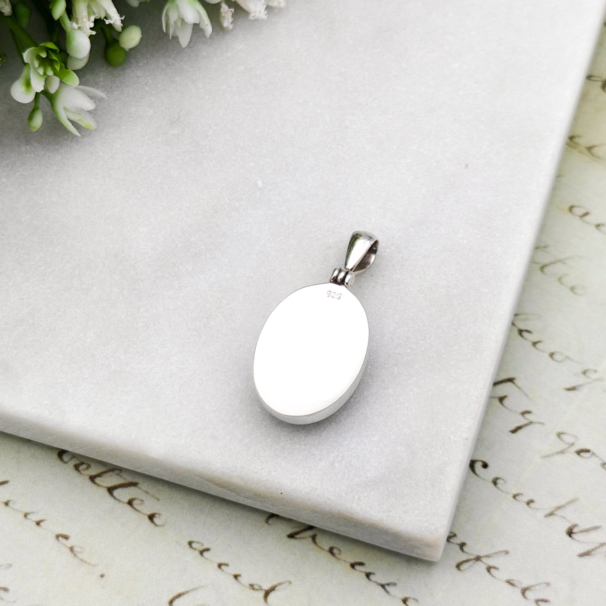 Hepburn & Hughes Isle of Skye Marble Pendant | Scottish Gift | 18mm Grey Oval Stones | Sterling Silver