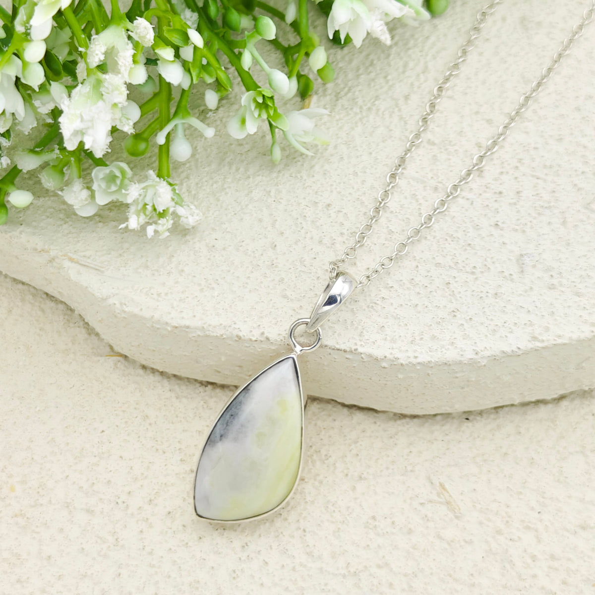 Hepburn and Hughes Isle of Skye Marble Pendant | Scottish Gift | 30mm Abstract | Sterling Silver