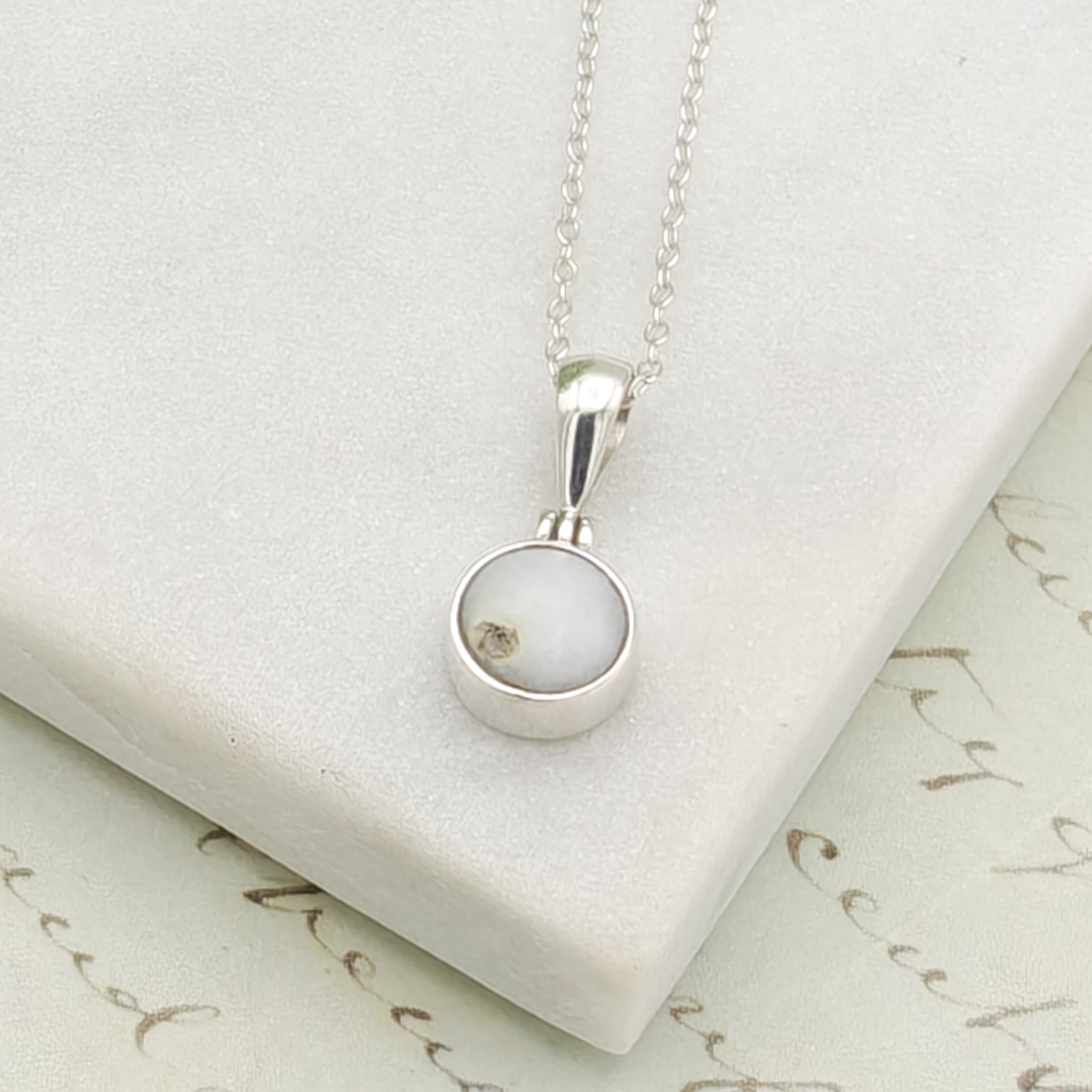 Hepburn and Hughes Isle of Skye Marble Pendant | Scottish Gift | 8mm Round Stones | Sterling Silver