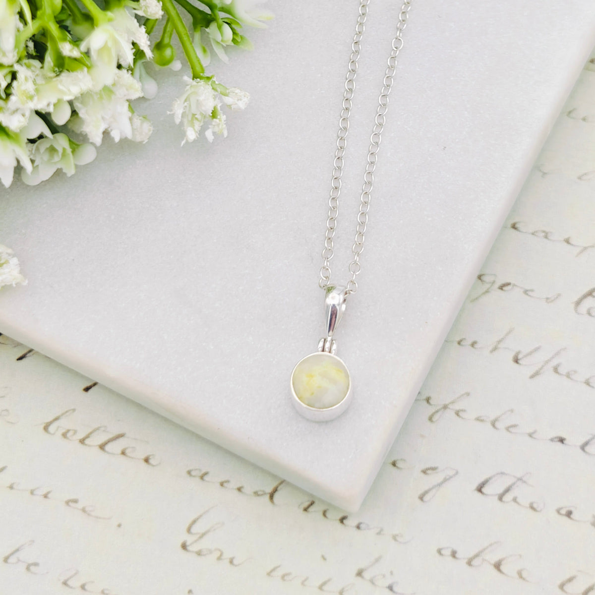 Hepburn and Hughes Isle of Skye Marble Pendant | Scottish Gift | 8mm Round Stones | Sterling Silver