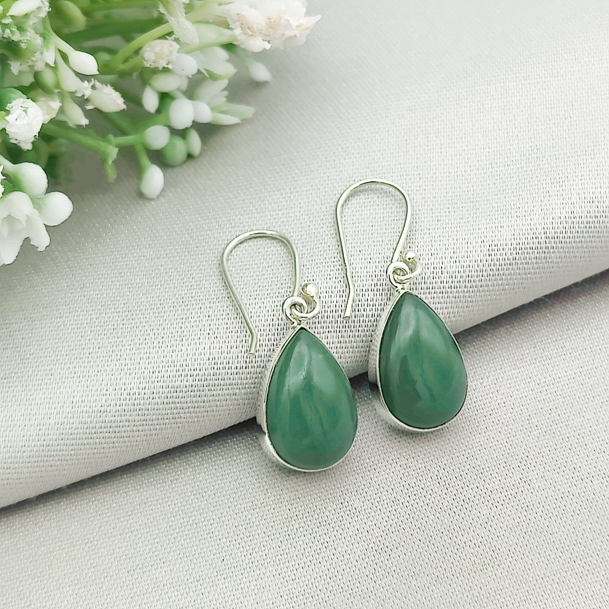 Hepburn and Hughes Jade Earrings | Green Gemstone | 35th Anniversary | Sterling Silver