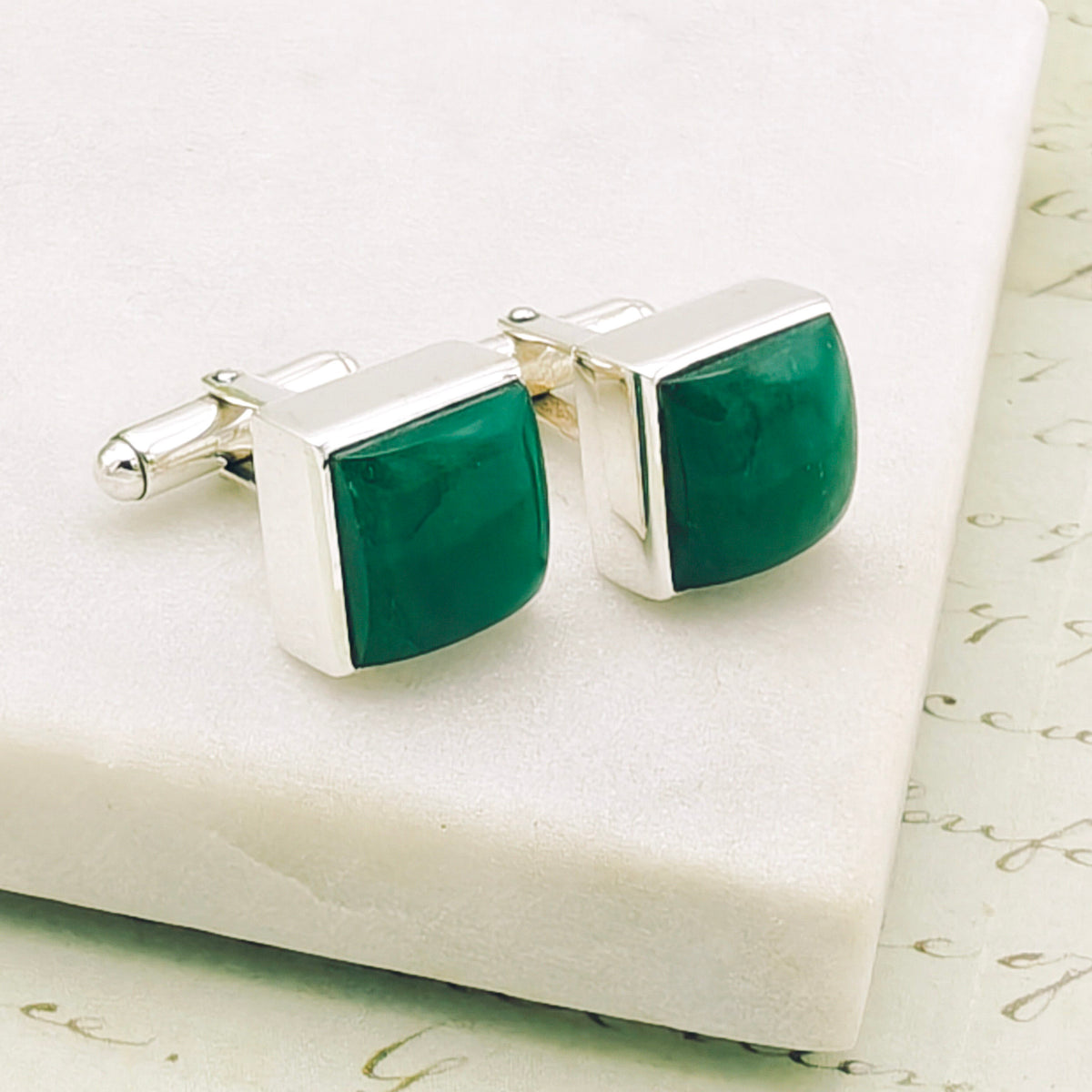 Hepburn and Hughes Jade Gemstone Cufflinks | 35th Wedding Anniversary | Sterling Silver