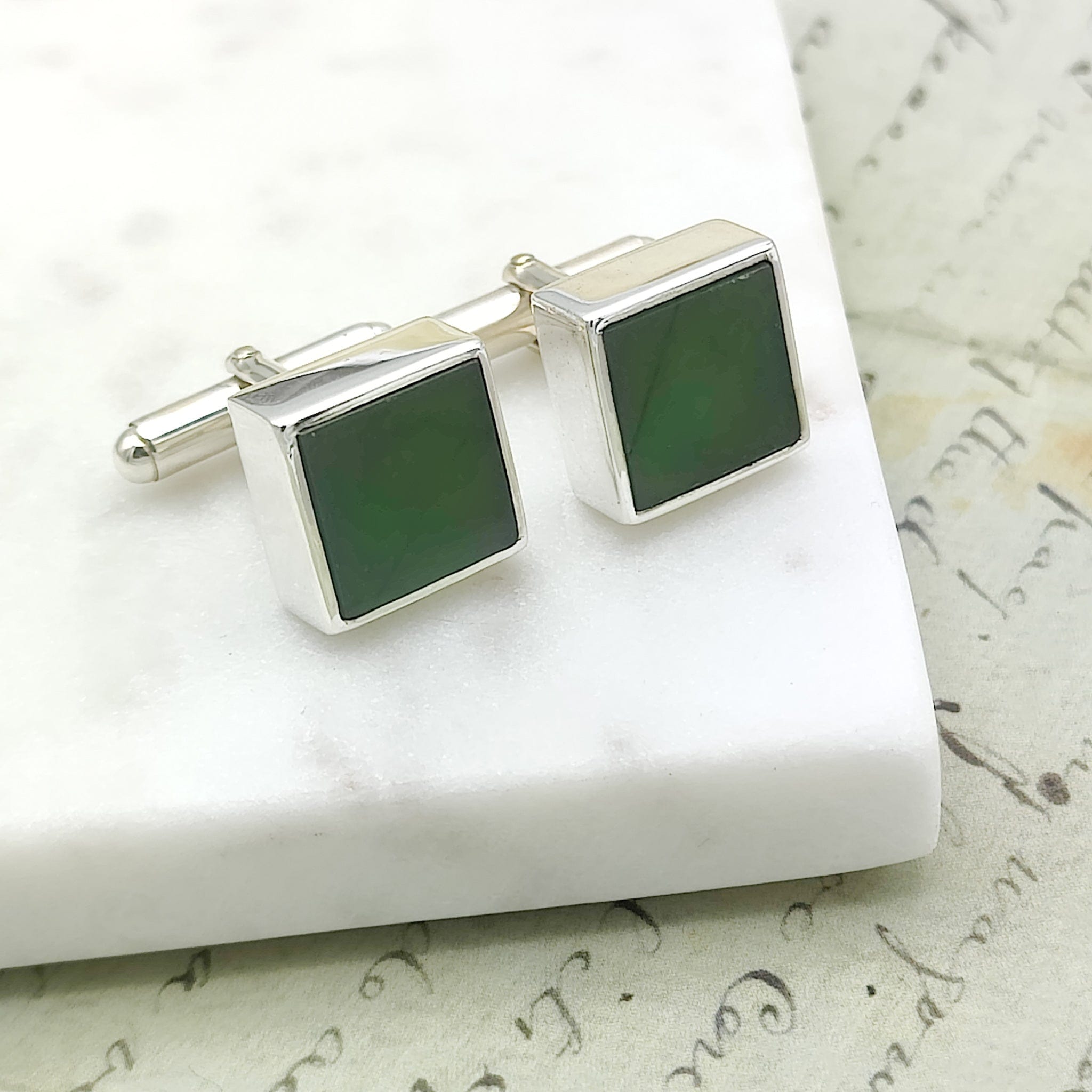 Hepburn and Hughes Jade Gemstone Cufflinks | 35th Wedding Anniversary | Sterling Silver