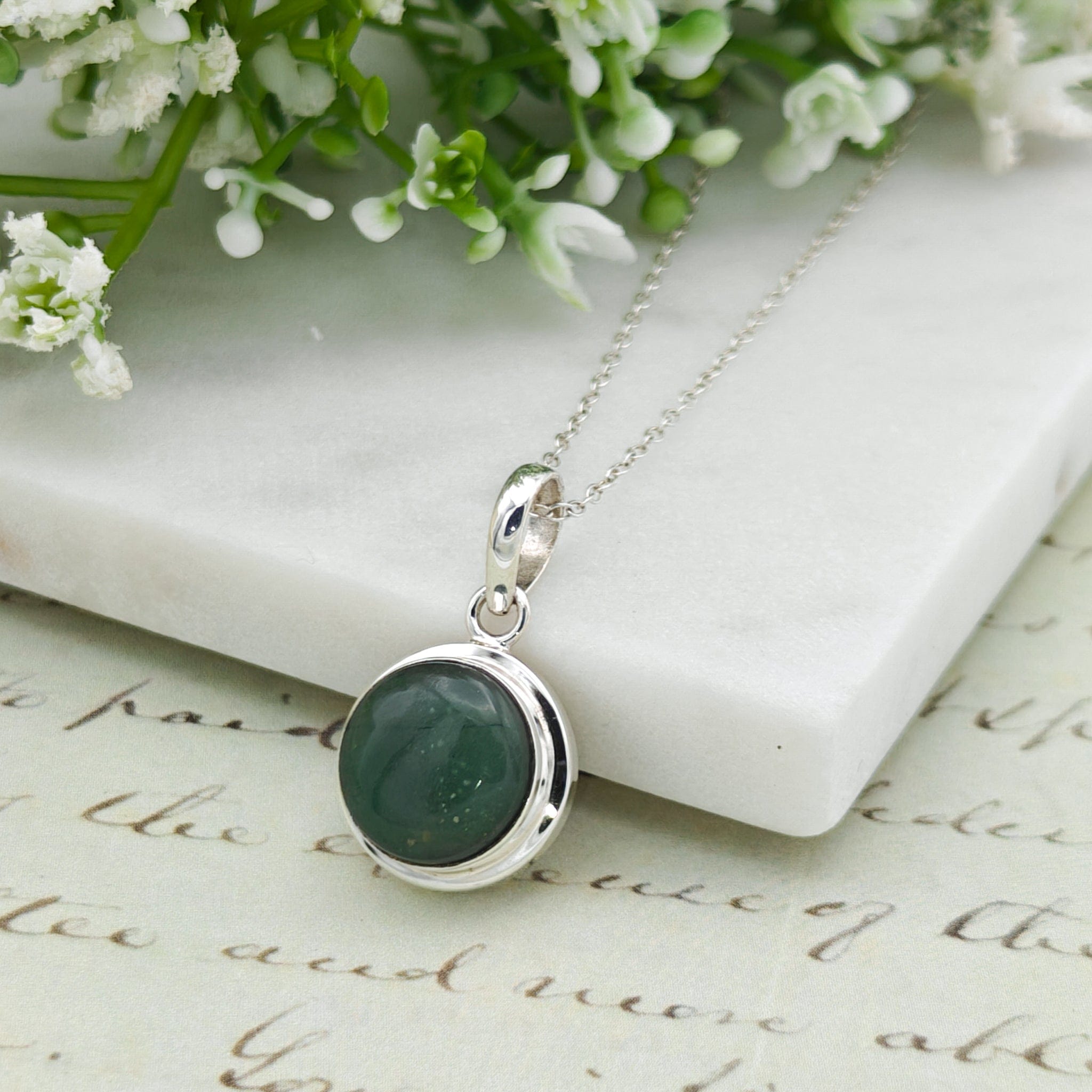 Hepburn and Hughes Jade Pendant | 12mm Round | 35th Anniversary | Sterling Silver