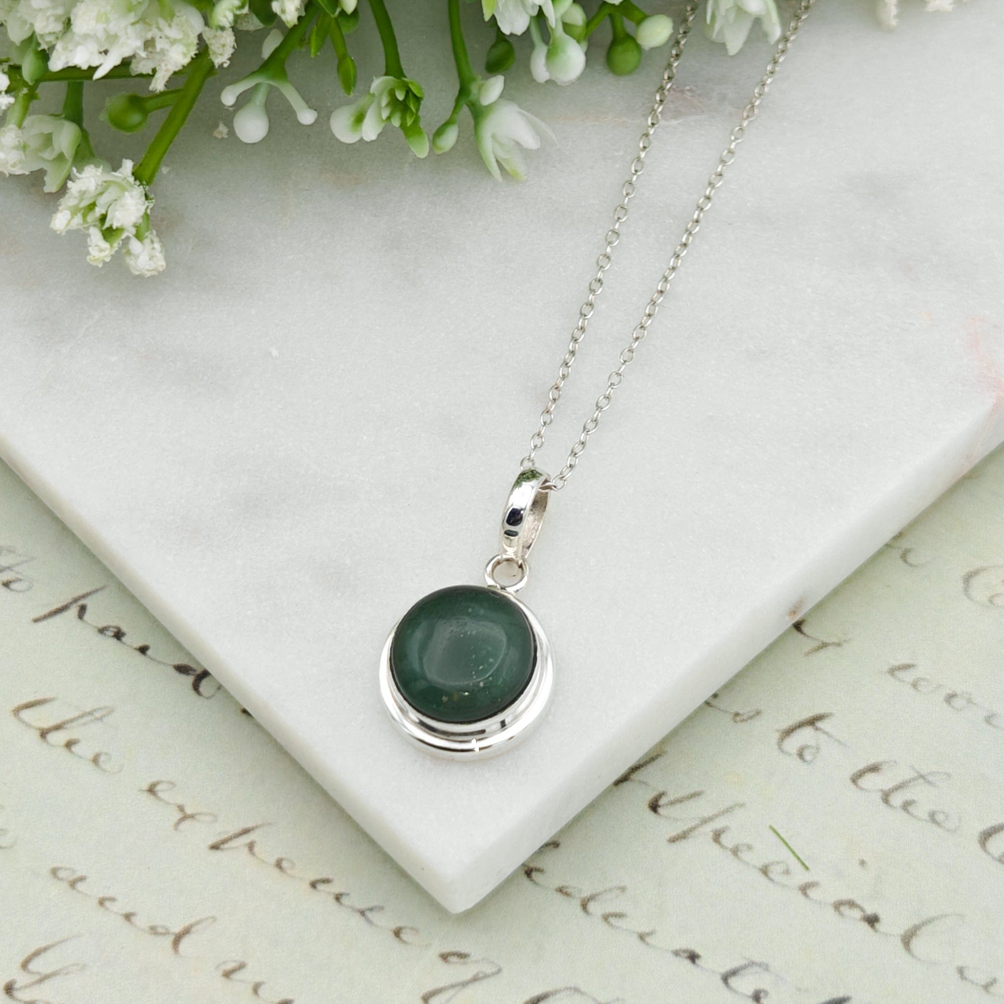 Hepburn and Hughes Jade Pendant | 12mm Round | 35th Anniversary | Sterling Silver