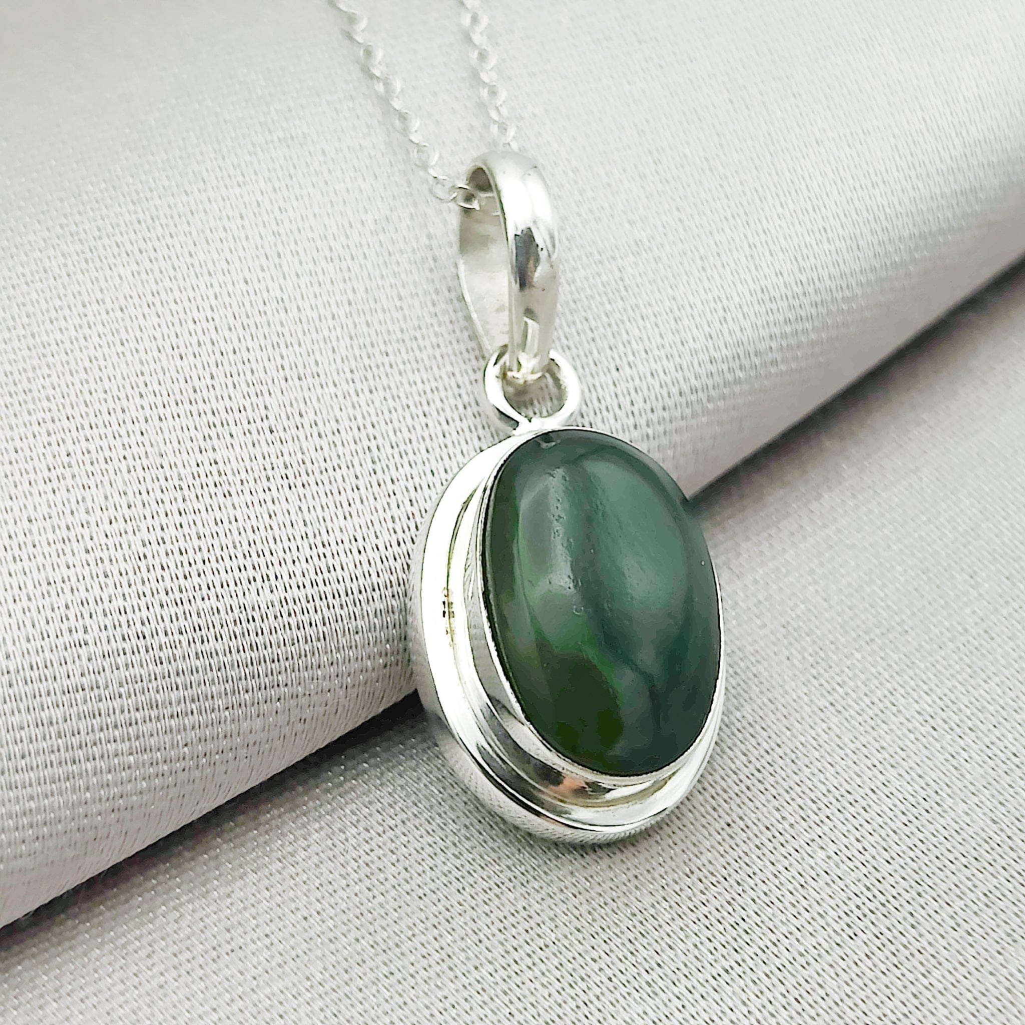 Hepburn and Hughes Jade Pendant | 15mm Oval | 35th Anniversary | Sterling Silver