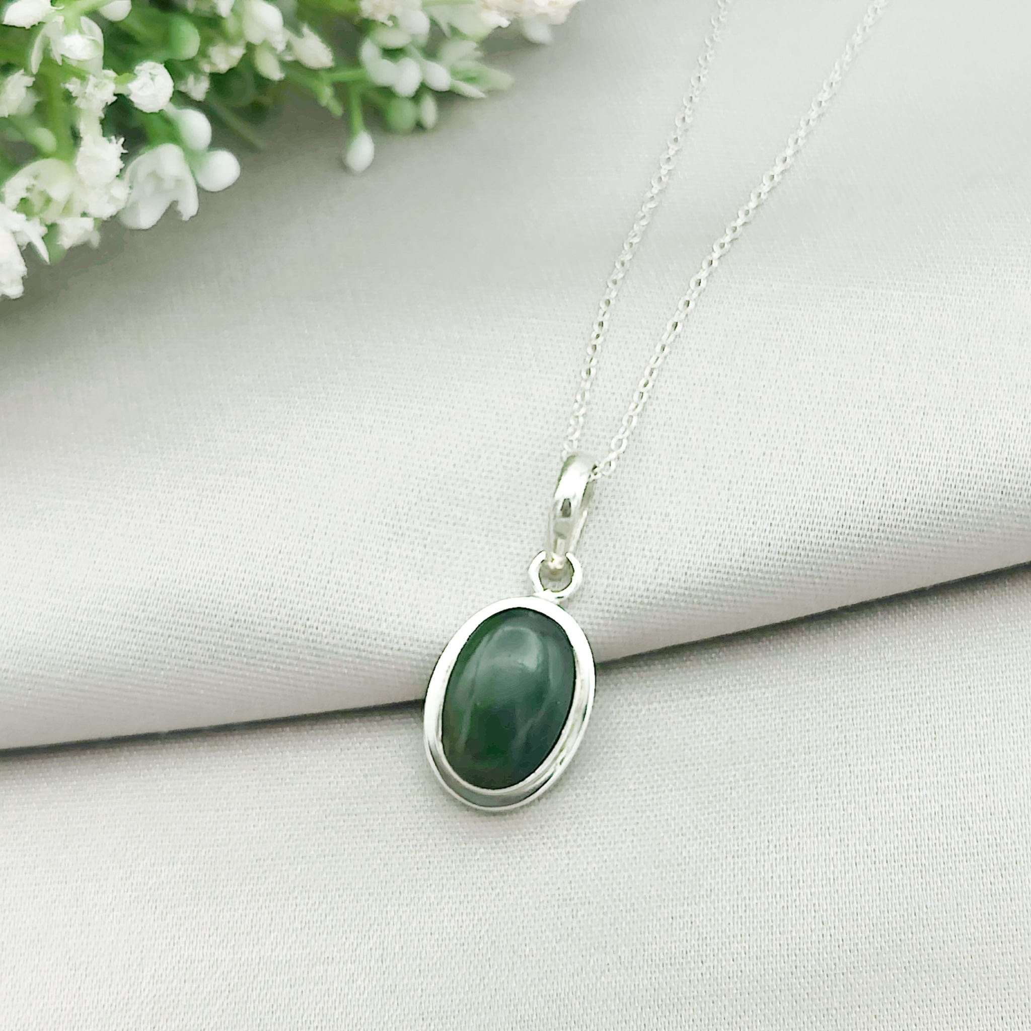 Hepburn and Hughes Jade Pendant | 15mm Oval | 35th Anniversary | Sterling Silver