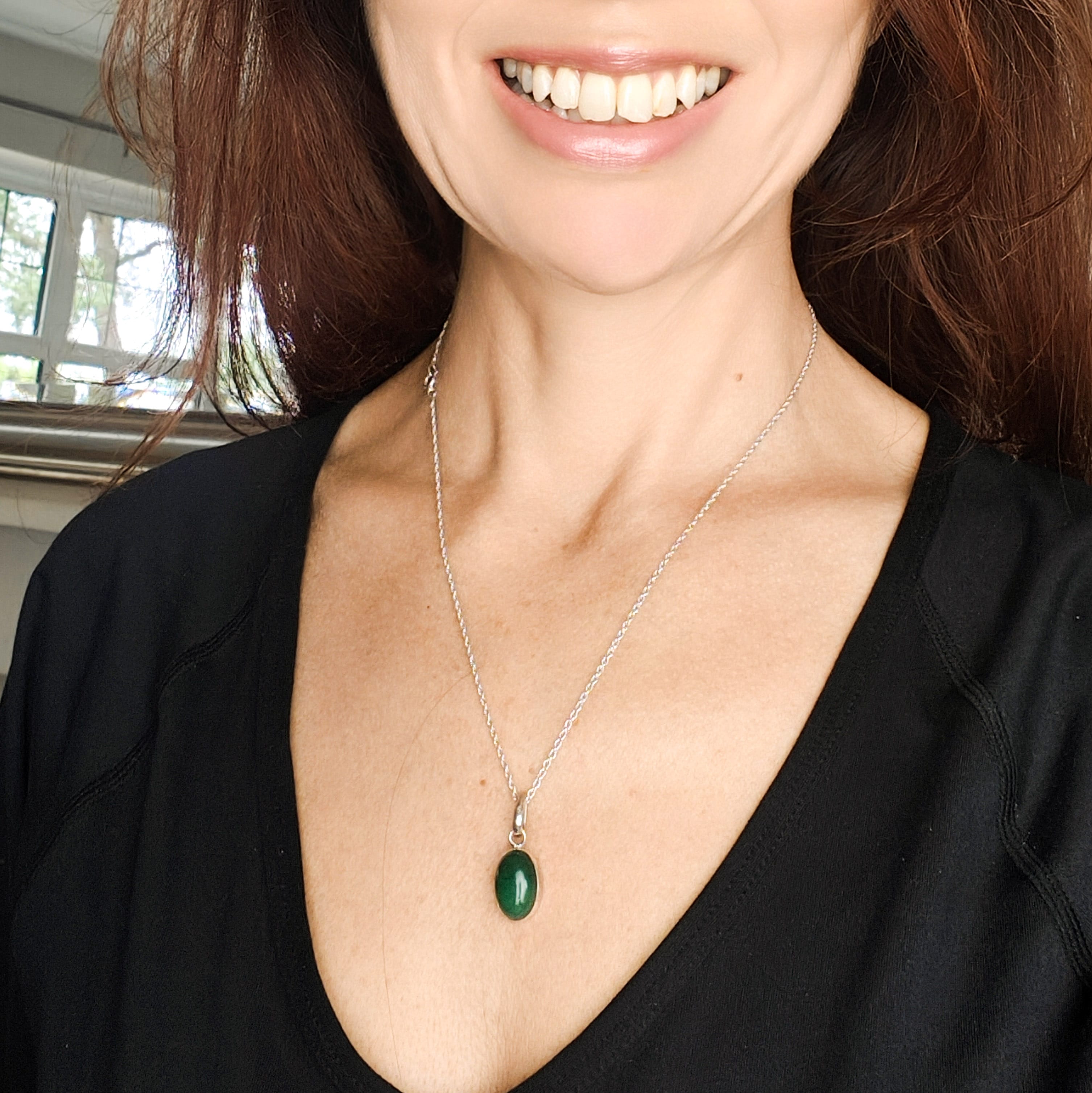 Hepburn and Hughes Jade Pendant | 15mm Oval | 35th Anniversary | Sterling Silver