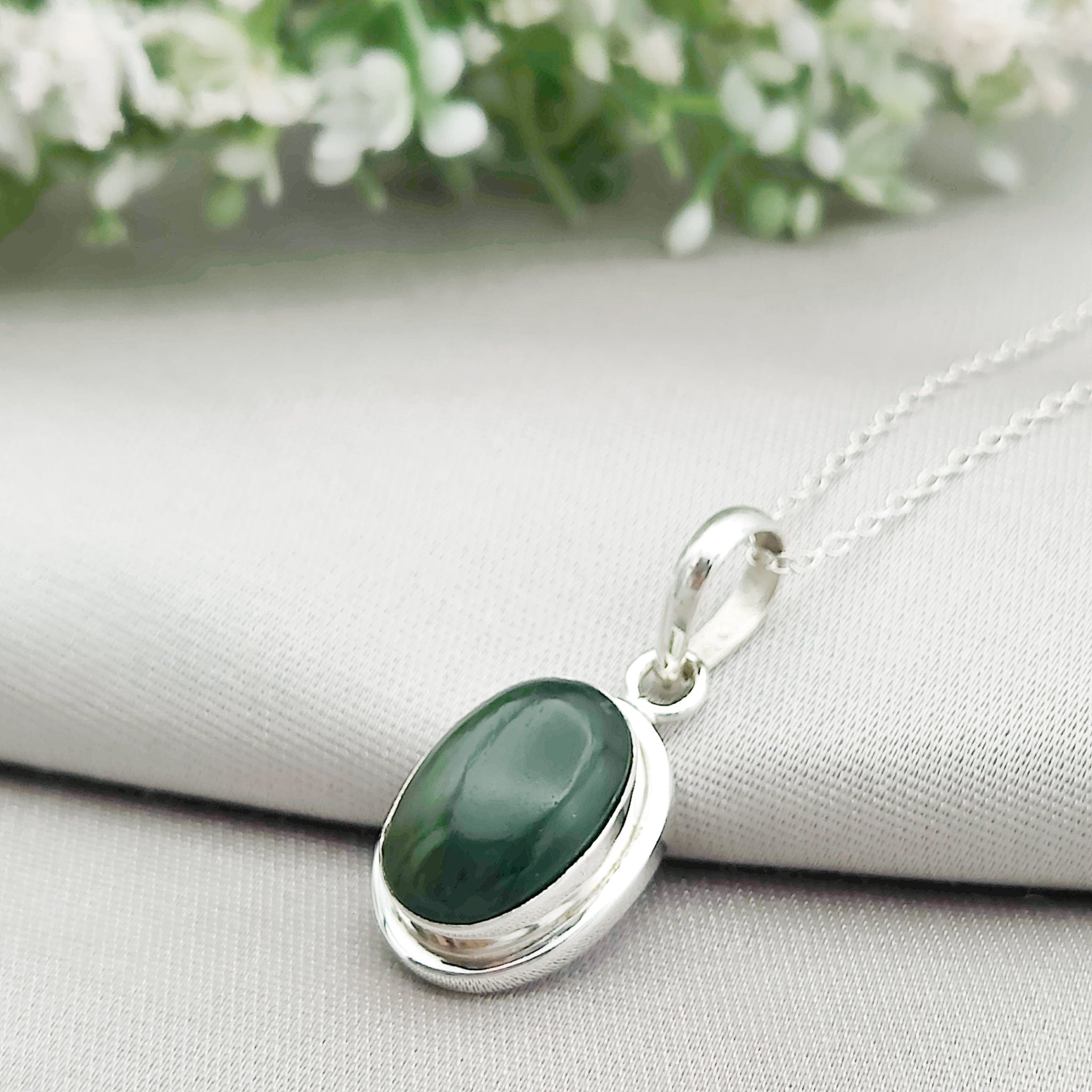 Hepburn and Hughes Jade Pendant | 15mm Oval | 35th Anniversary | Sterling Silver