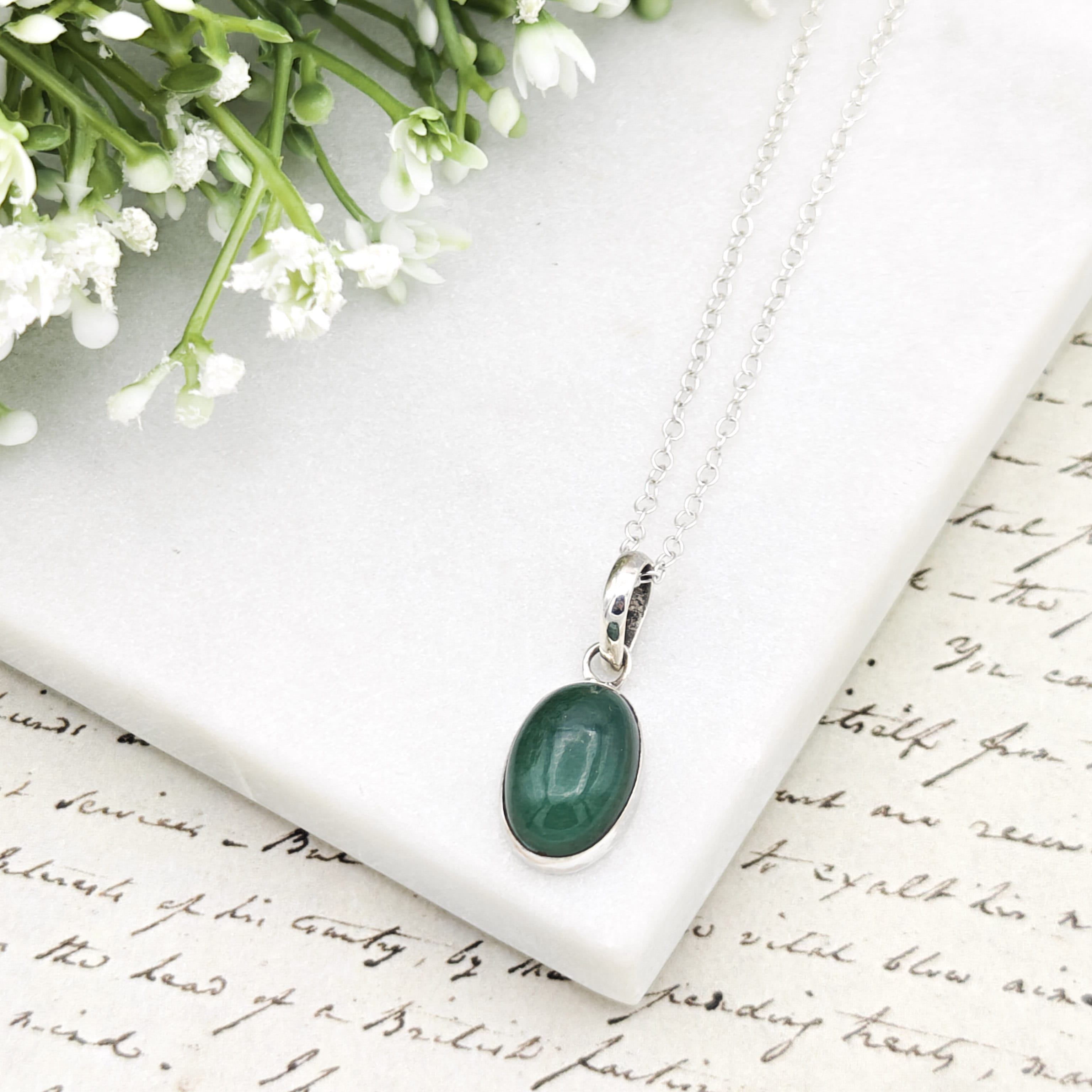 Hepburn and Hughes Jade Pendant | 15mm Oval | 35th Anniversary | Sterling Silver