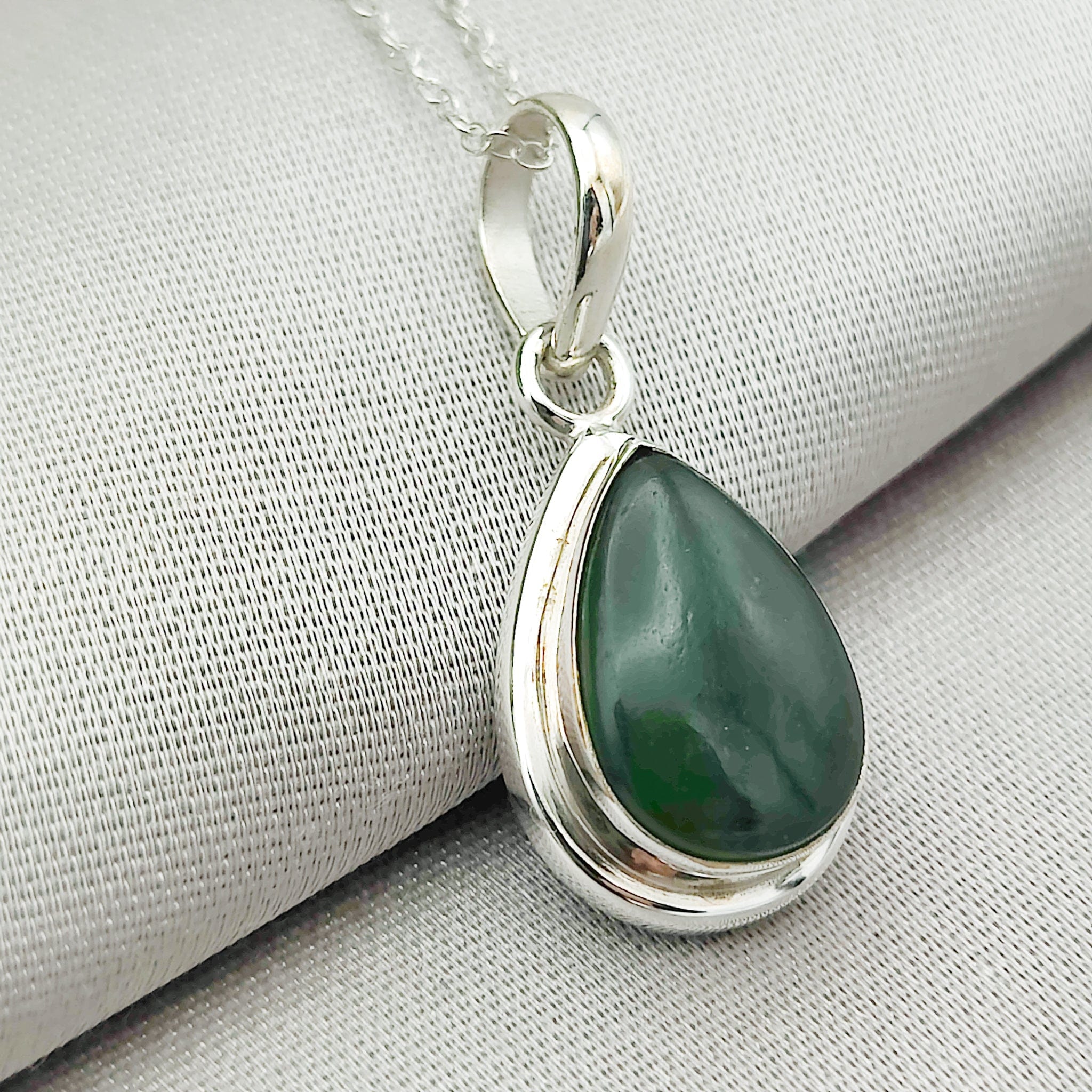 Hepburn and Hughes Jade Pendant | 15mm Teardrop | 35th Anniversary | Sterling Silver