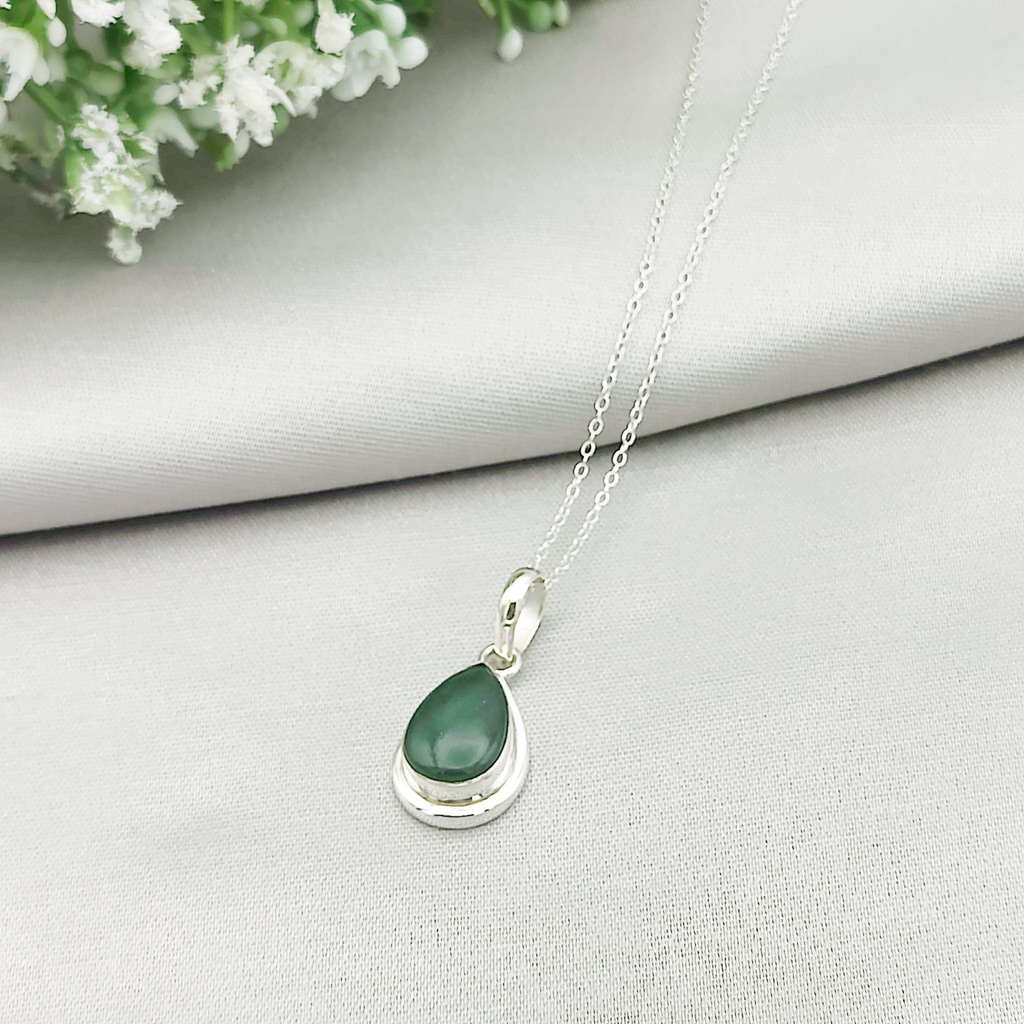 Hepburn and Hughes Jade Pendant | 15mm Teardrop | 35th Anniversary | Sterling Silver