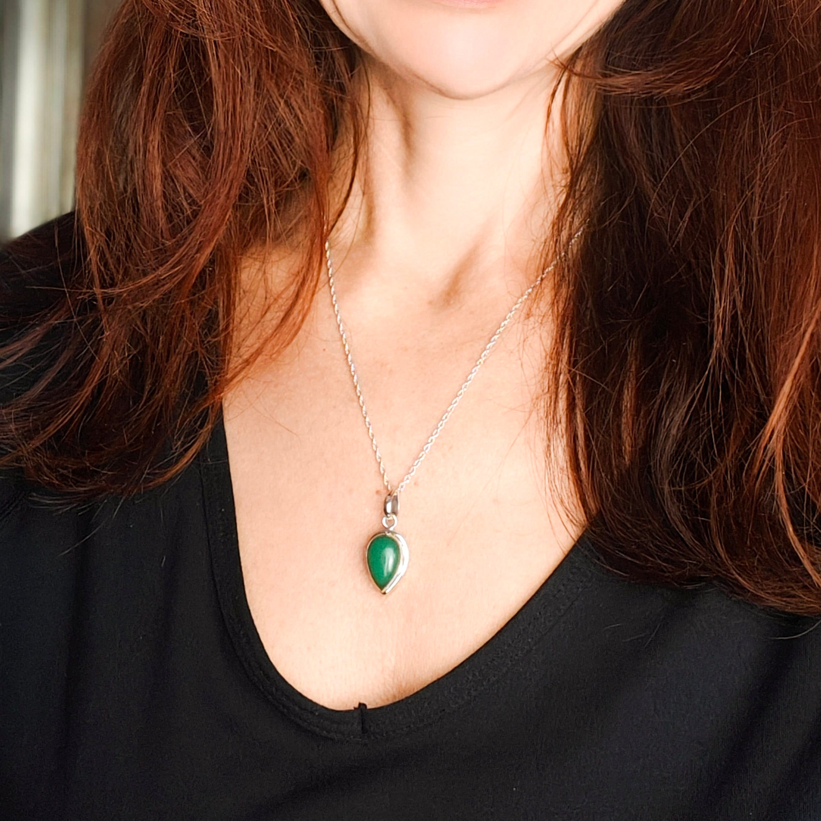 Hepburn and Hughes Jade Pendant | 15mm Teardrop | 35th Anniversary | Sterling Silver