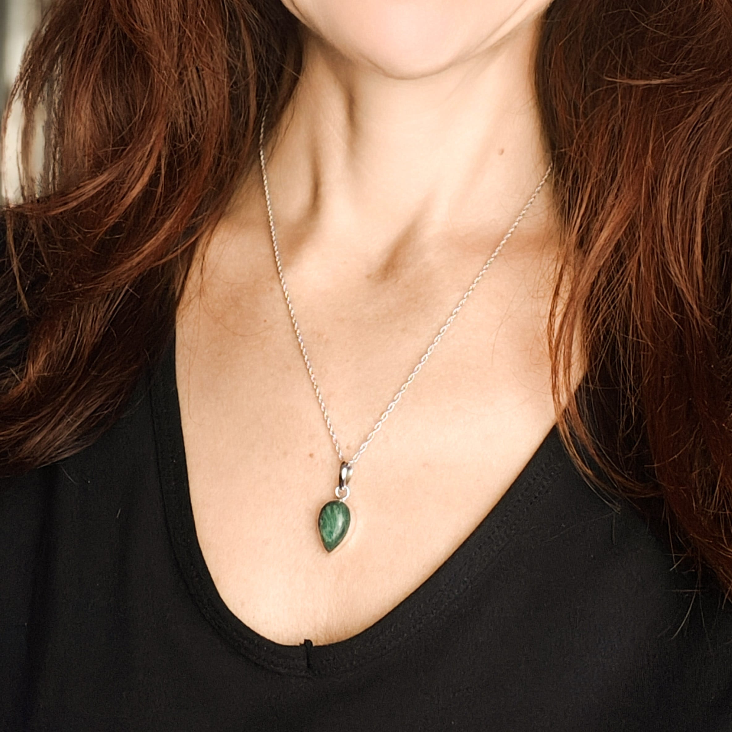 Hepburn and Hughes Jade Pendant | 15mm Teardrop | 35th Anniversary | Sterling Silver