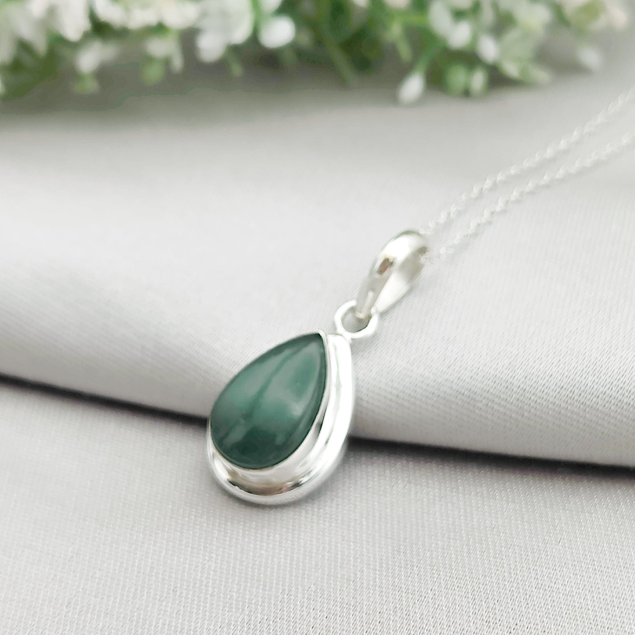 Hepburn and Hughes Jade Pendant | 15mm Teardrop | 35th Anniversary | Sterling Silver