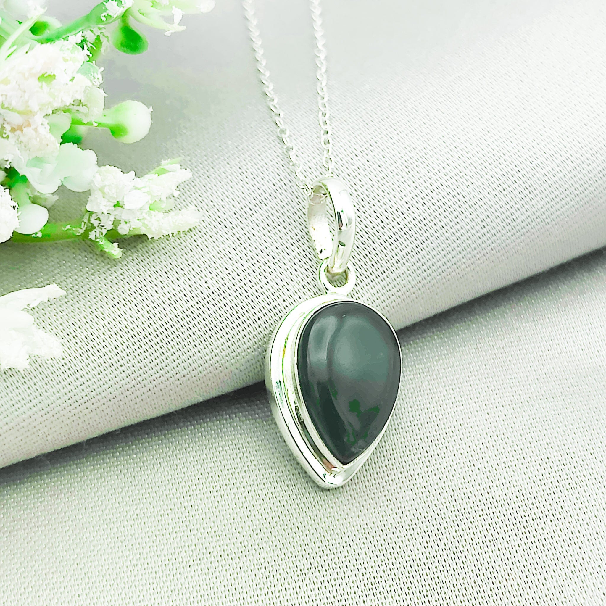 Hepburn and Hughes Jade Pendant | 15mm Teardrop | 35th Anniversary | Sterling Silver
