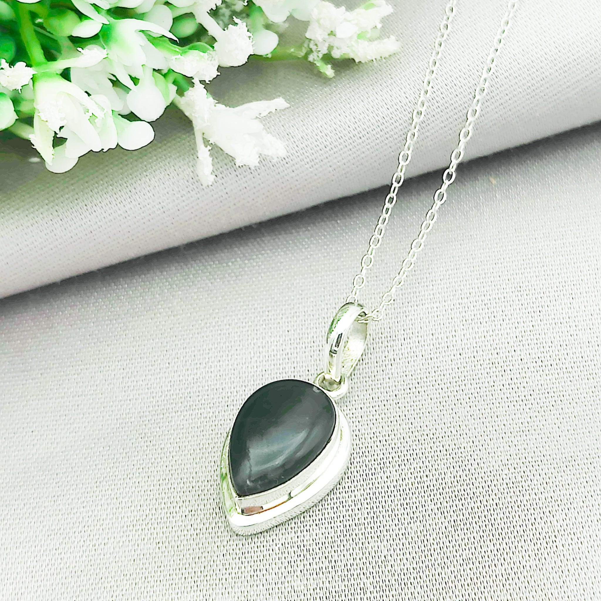 Hepburn and Hughes Jade Pendant | 15mm Teardrop | 35th Anniversary | Sterling Silver