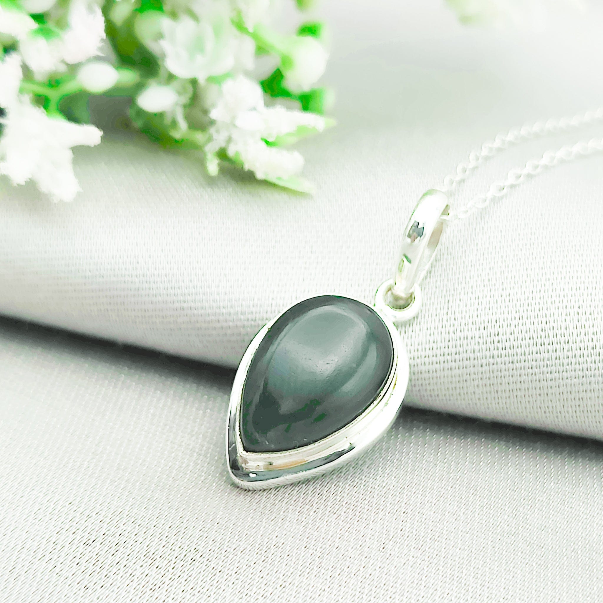 Hepburn and Hughes Jade Pendant | 15mm Teardrop | 35th Anniversary | Sterling Silver