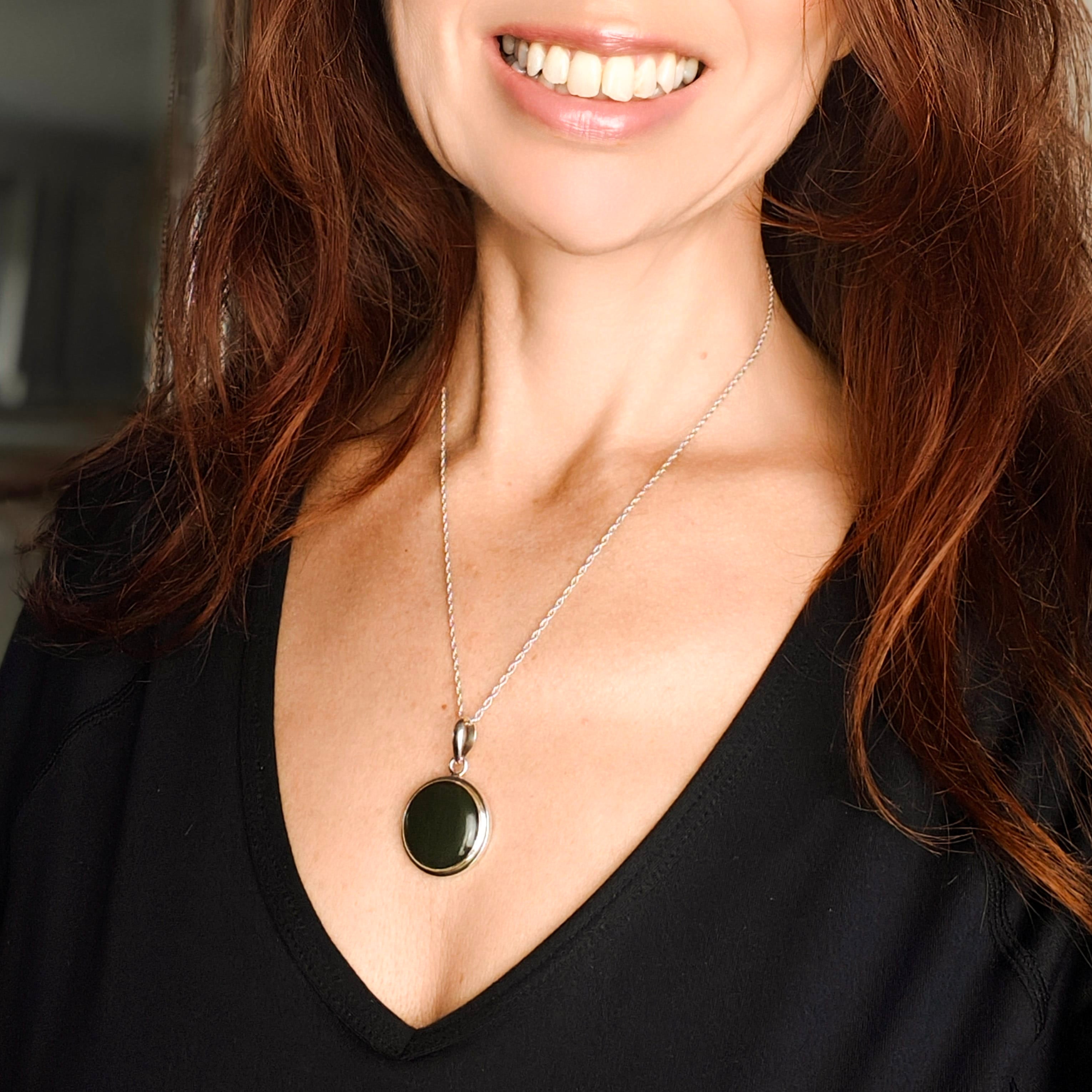 Hepburn and Hughes Jade Pendant | 20mm Circular| 35th Anniversary Gift | Sterling Silver
