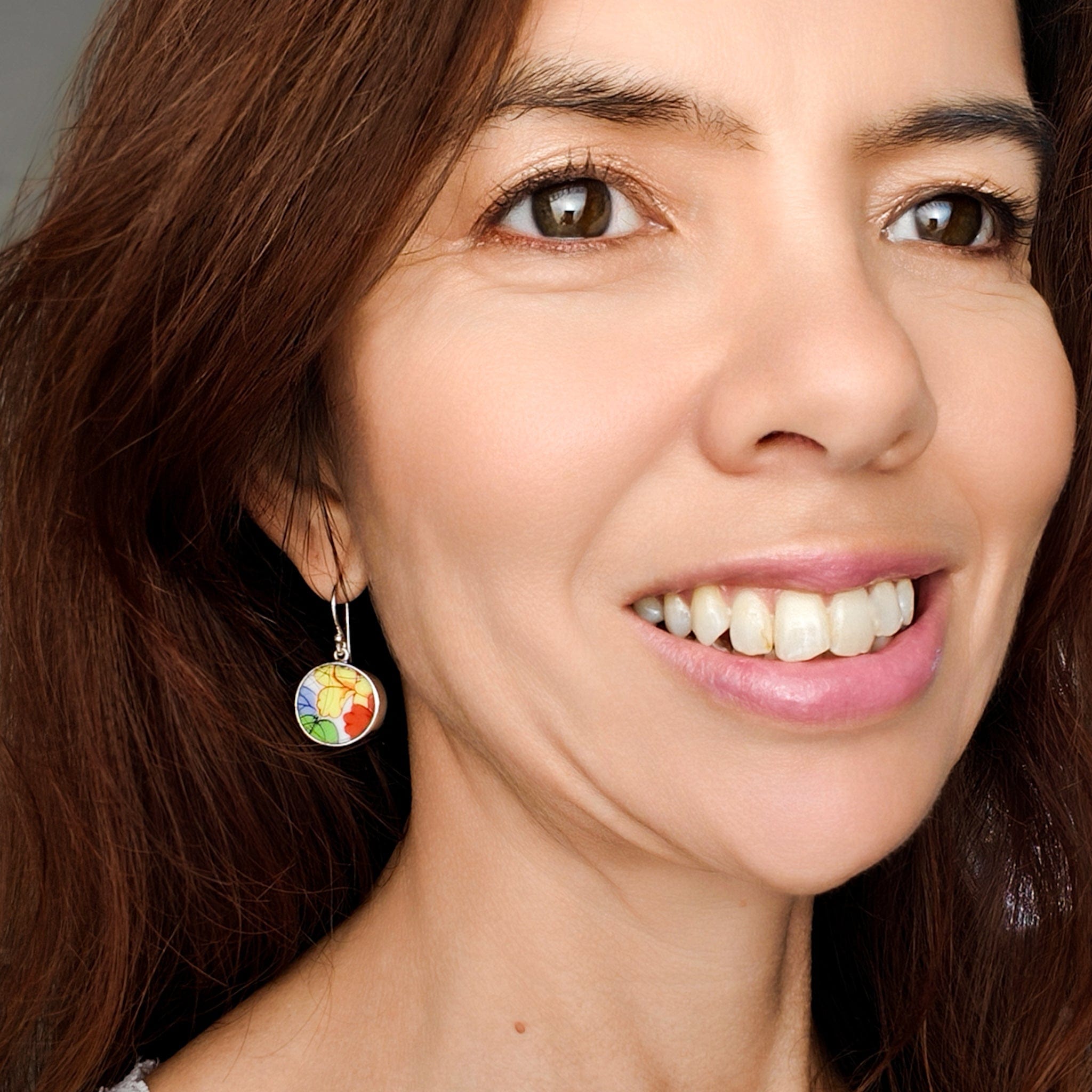 Hepburn & Hughes Japanese Imari Earrings | Round Porcelain Drop | Sterling Silver