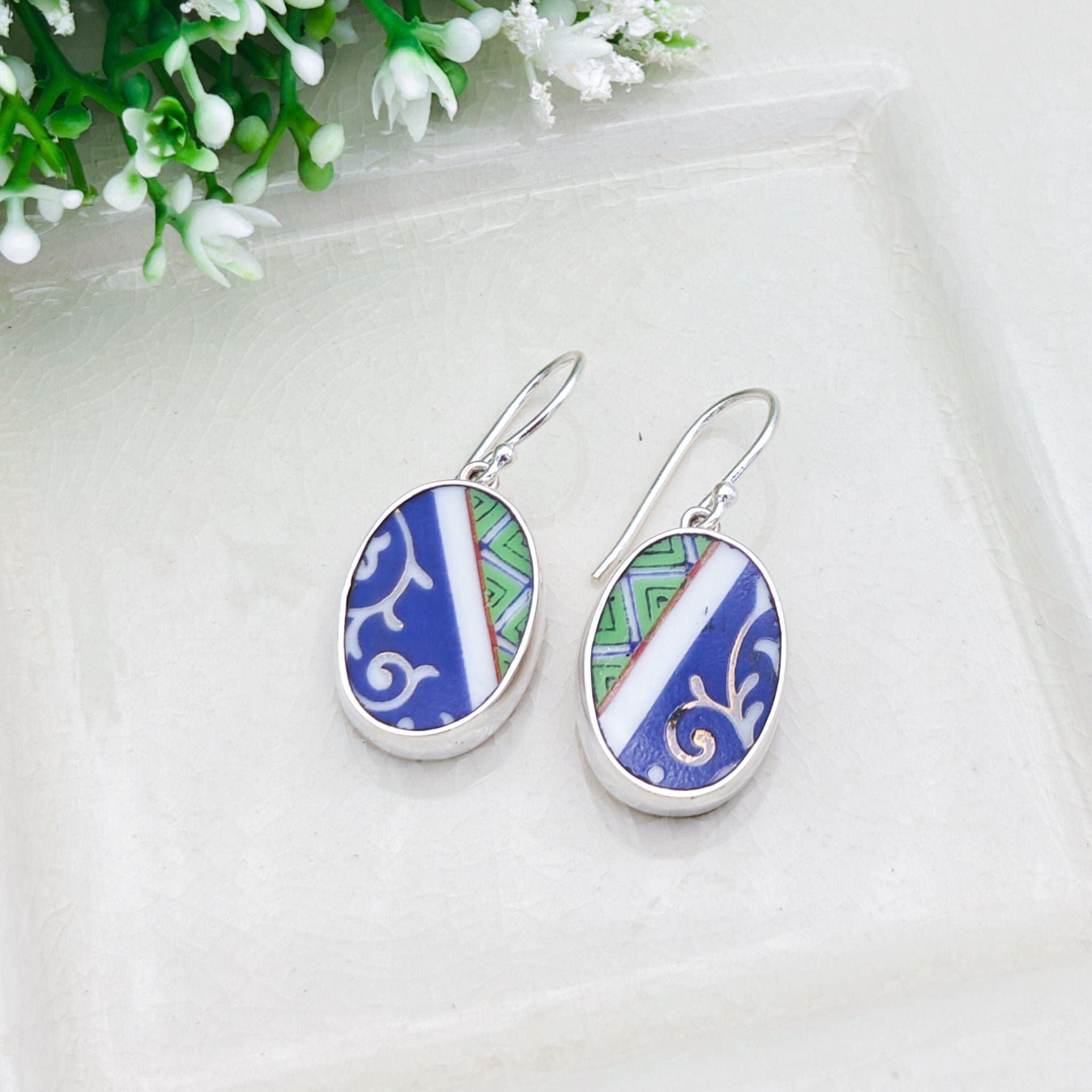 Hepburn & Hughes Japanese Imari Earrings | Upcycled Porcelain | 18th anniversary gift | Sterling Silver