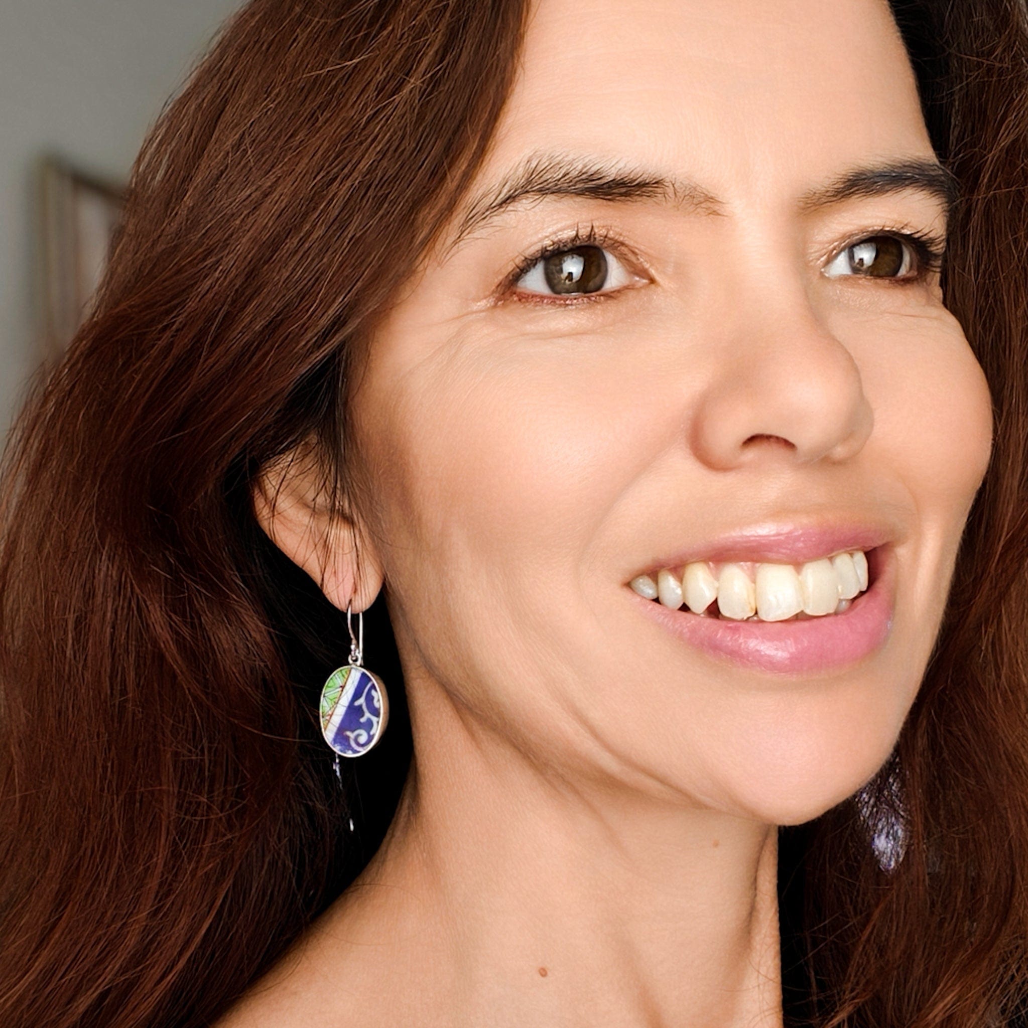 Hepburn & Hughes Japanese Imari Earrings | Upcycled Porcelain | 18th anniversary gift | Sterling Silver