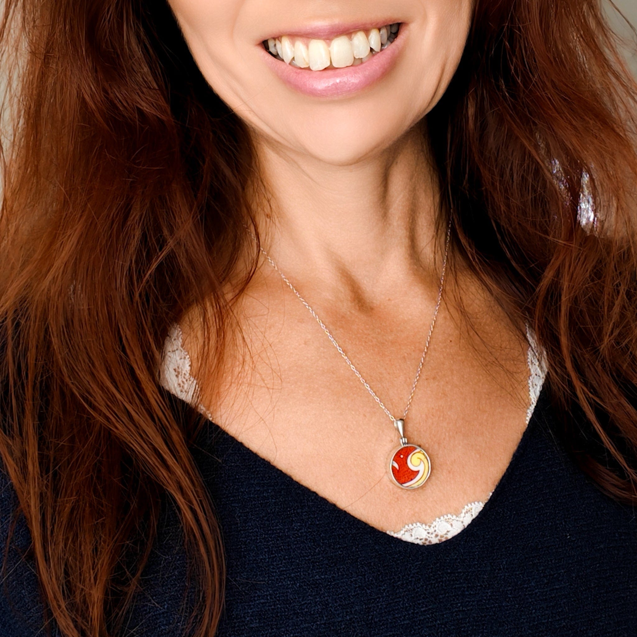 Hepburn & Hughes Japanese Imari Pendant | 15mm circle | 18th Wedding Anniversary | Sterling Silver