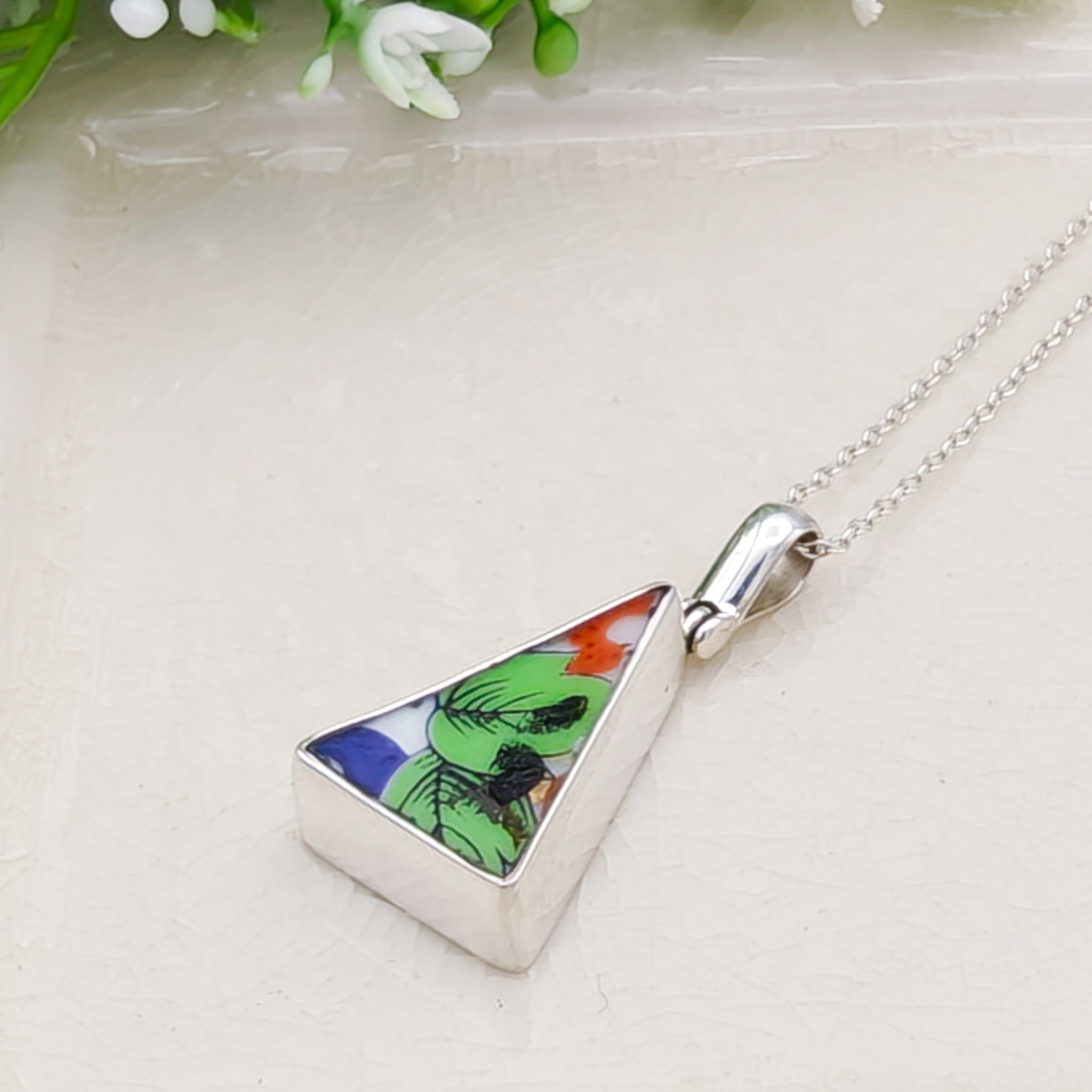 Hepburn & Hughes Japanese Imari Pendant | 18mm Triangle | 18th Wedding Anniversary | Sterling Silver