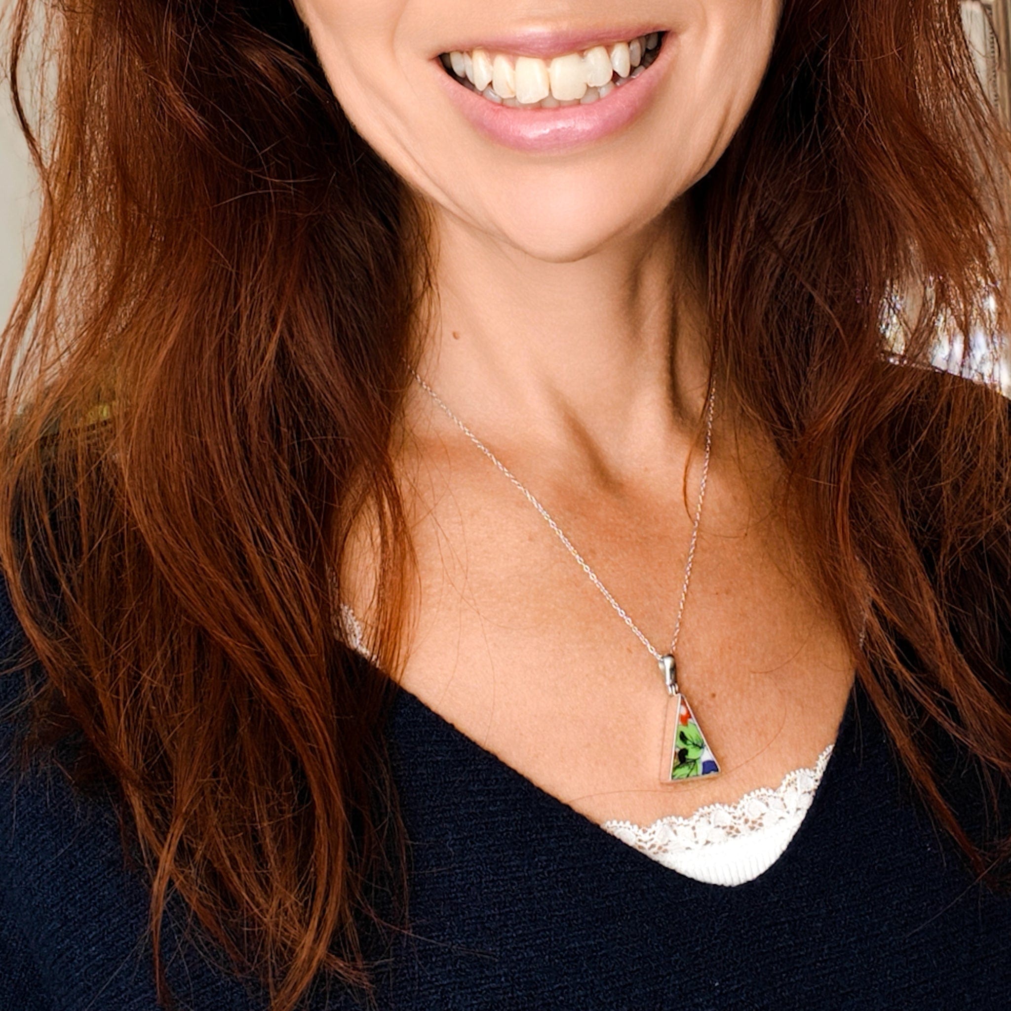 Hepburn & Hughes Japanese Imari Pendant | 18mm Triangle | 18th Wedding Anniversary | Sterling Silver