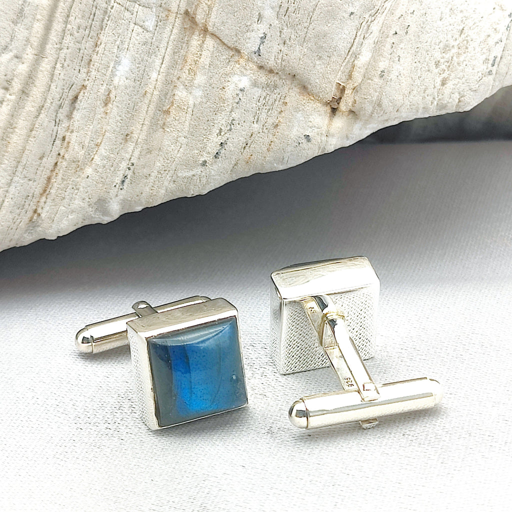 Hepburn and Hughes Labradorite Cufflinks | Blue Gemstone | Sterling Silver