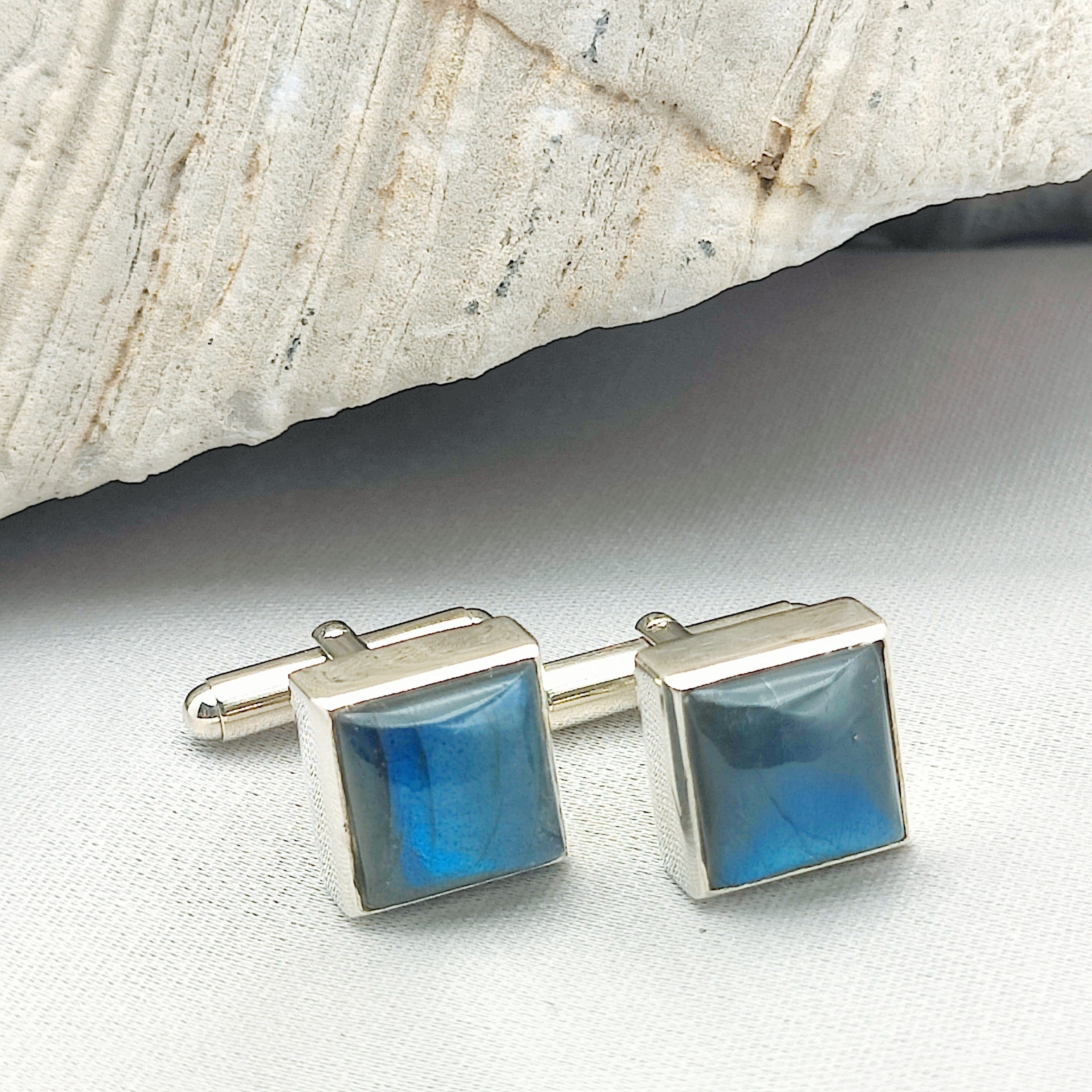 Hepburn and Hughes Labradorite Cufflinks | Blue Gemstone | Sterling Silver