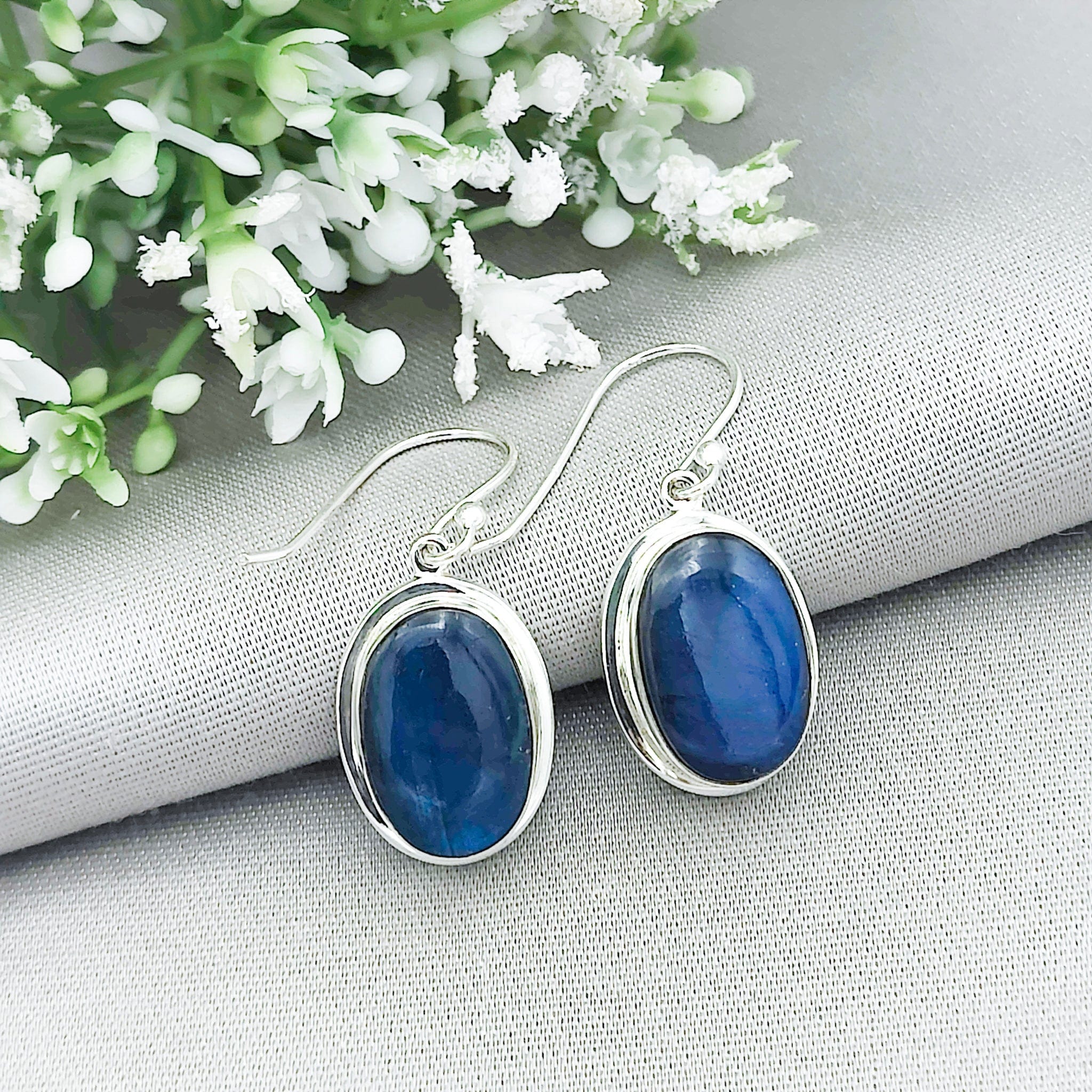 Hepburn and Hughes Labradorite Earrings | Blue Oval Gemstone | Sterling Silver