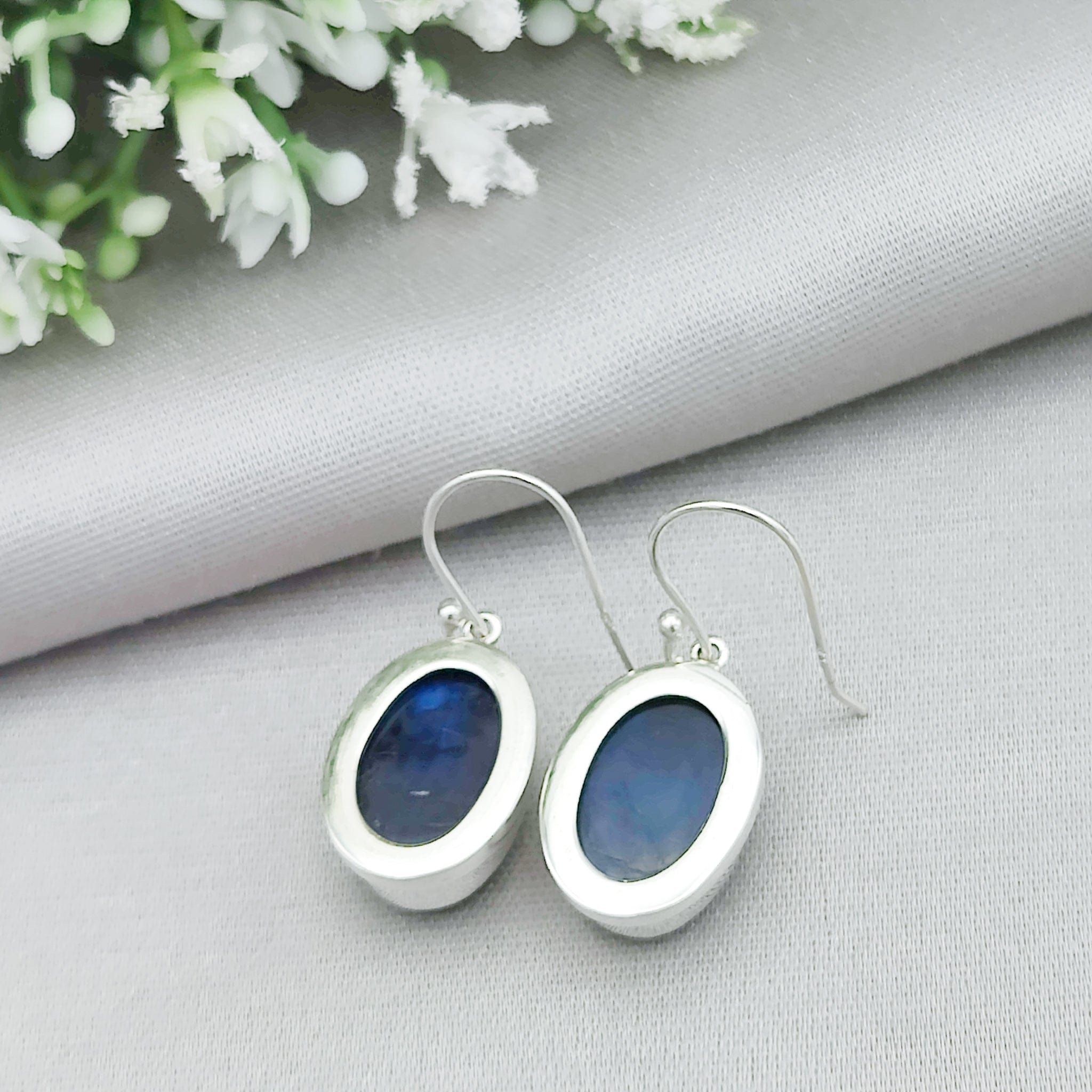 Hepburn and Hughes Labradorite Earrings | Blue Oval Gemstone | Sterling Silver