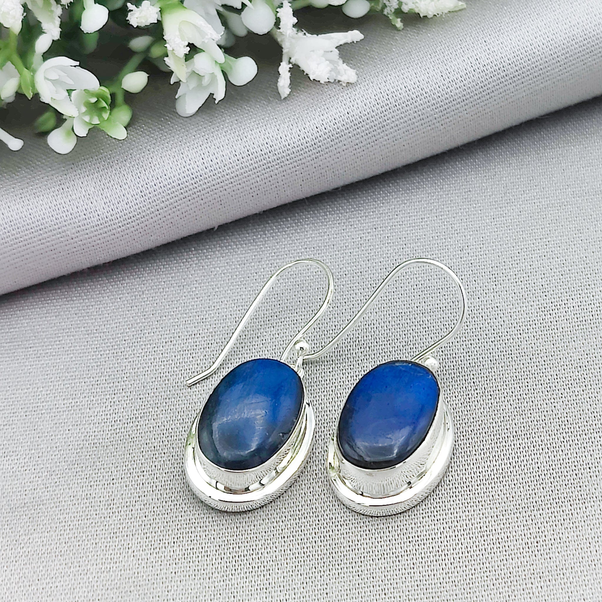 Hepburn and Hughes Labradorite Earrings | Blue Oval Gemstone | Sterling Silver
