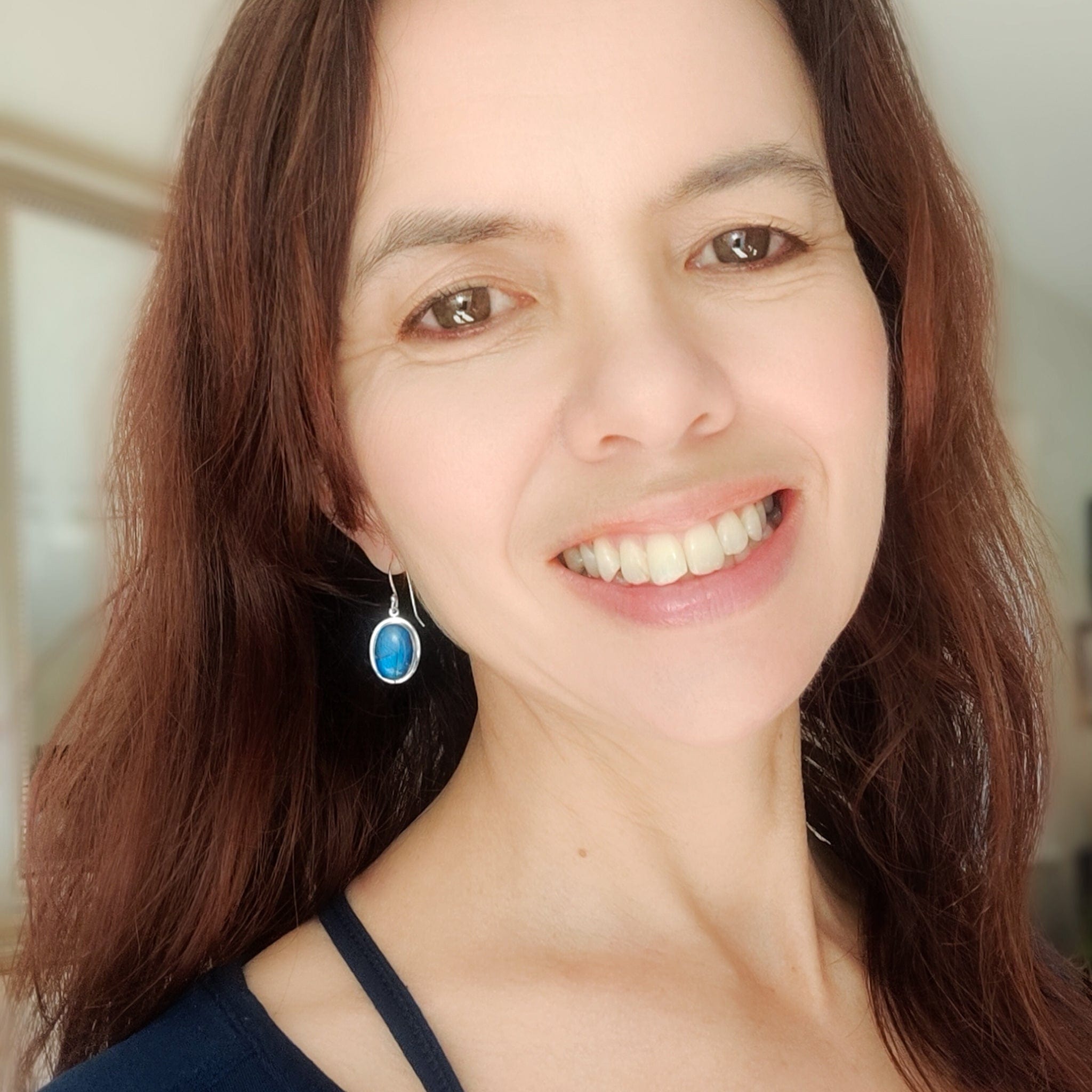 Hepburn and Hughes Labradorite Earrings | Blue Oval Gemstone | Sterling Silver