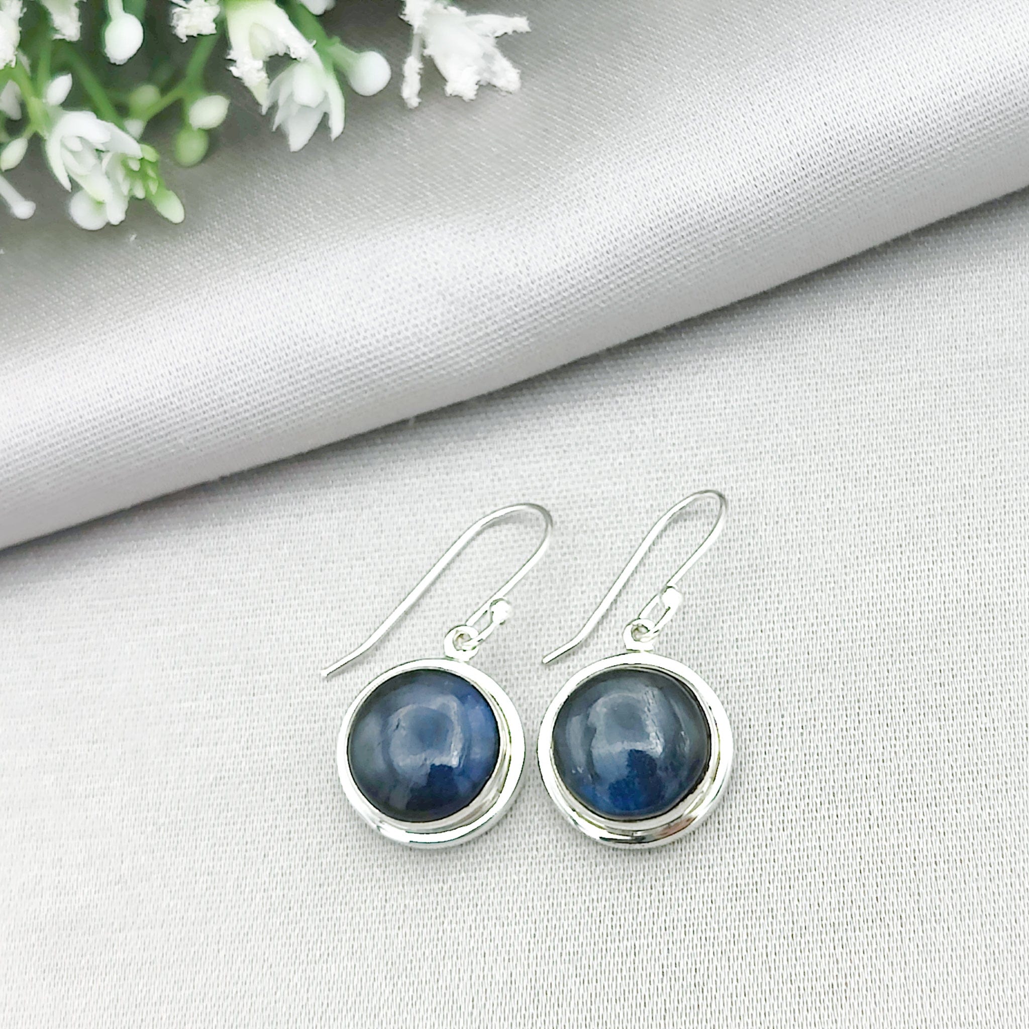 Hepburn and Hughes Labradorite Earrings | Blue Oval or Round Gemstones | Sterling Silver