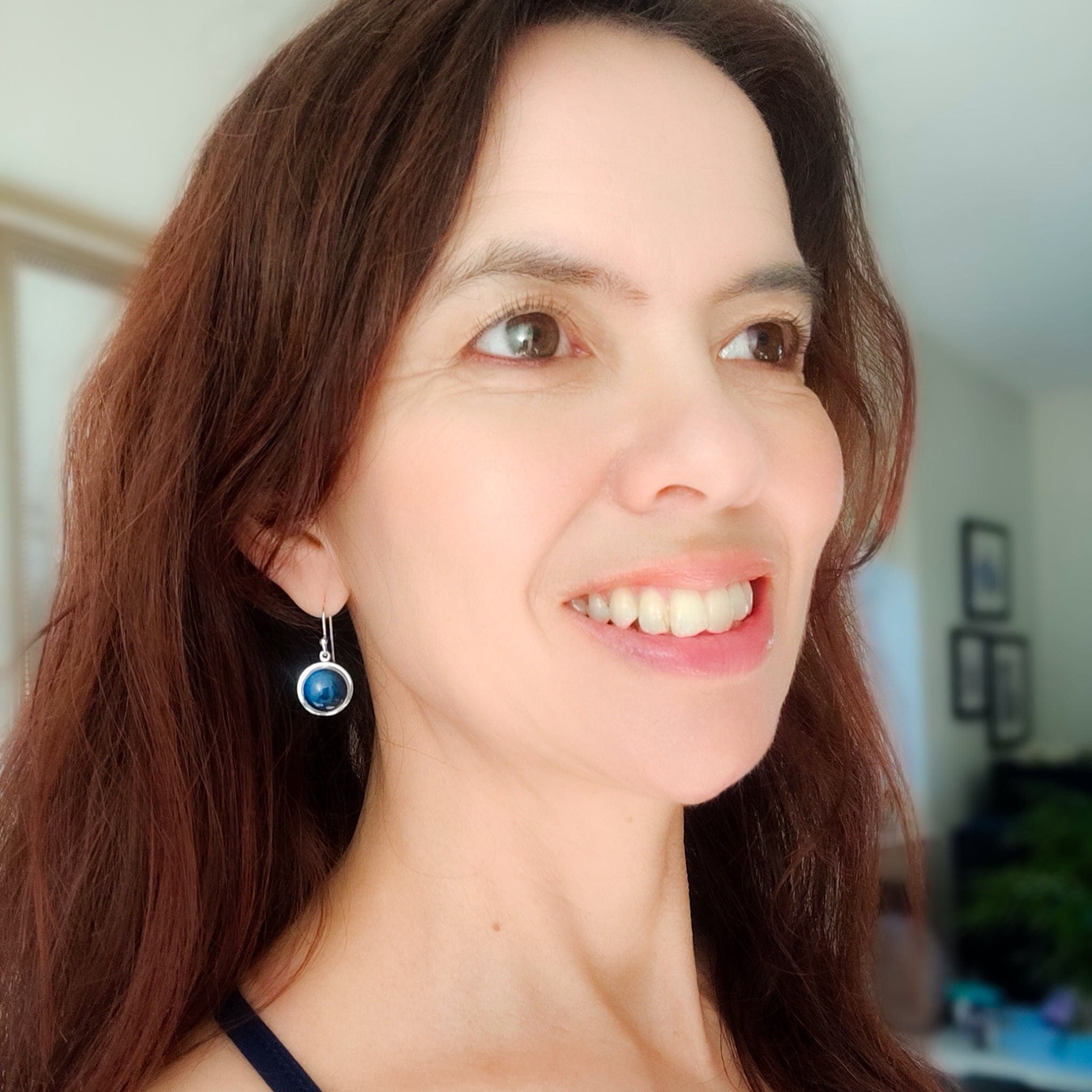 Hepburn and Hughes Labradorite Earrings | Blue Oval or Round Gemstones | Sterling Silver