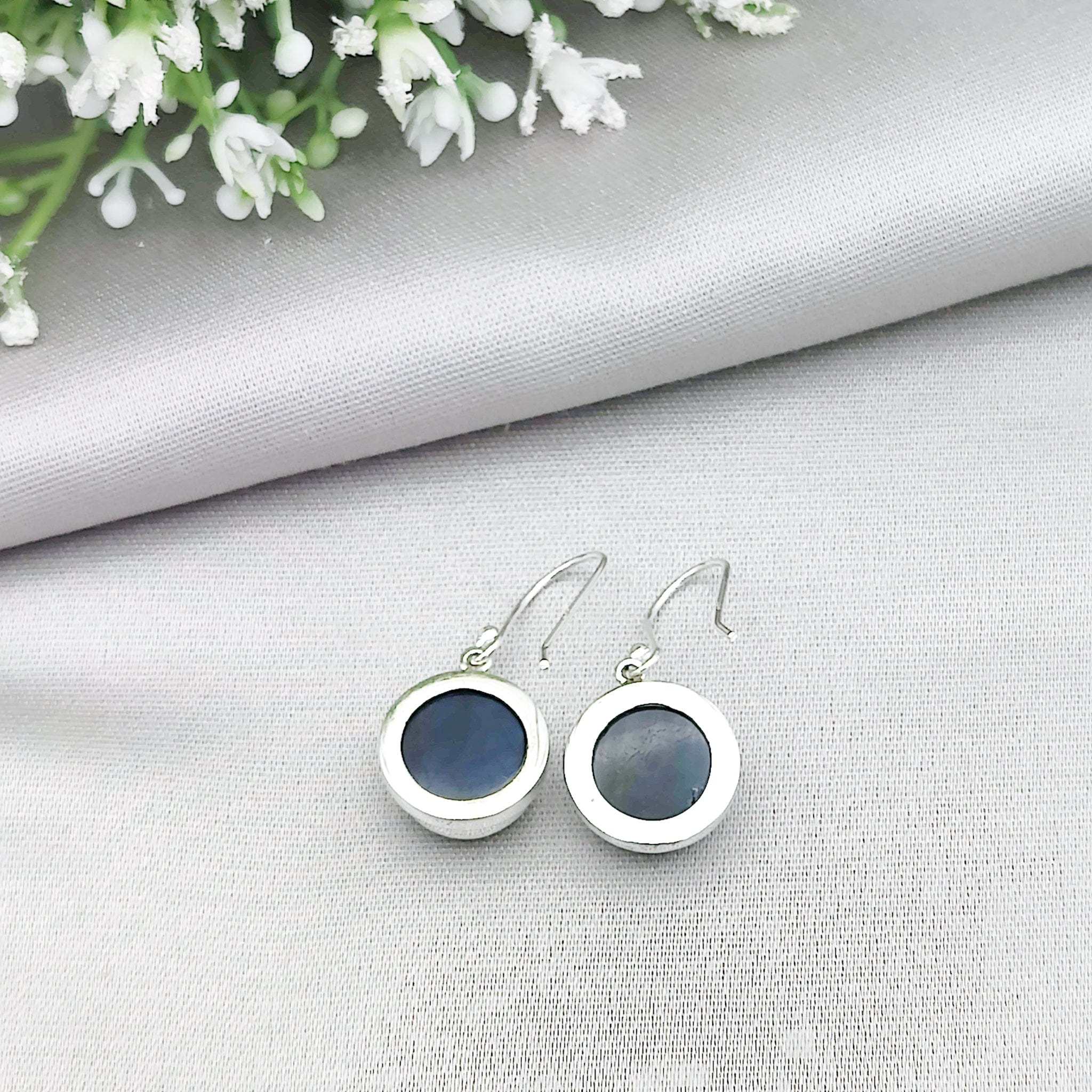 Hepburn and Hughes Labradorite Earrings | Blue Oval or Round Gemstones | Sterling Silver