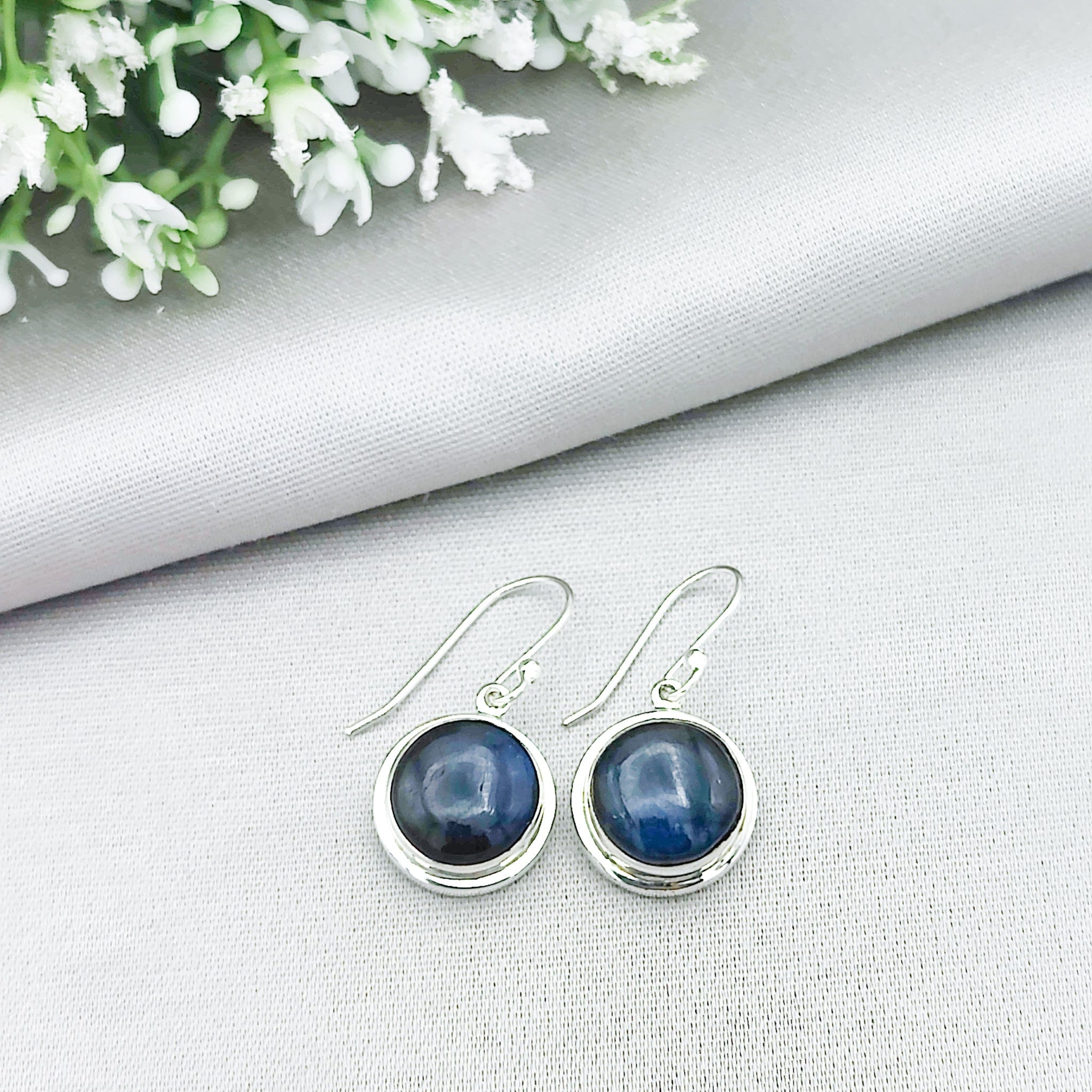 Hepburn and Hughes Labradorite Earrings | Blue Oval or Round Gemstones | Sterling Silver