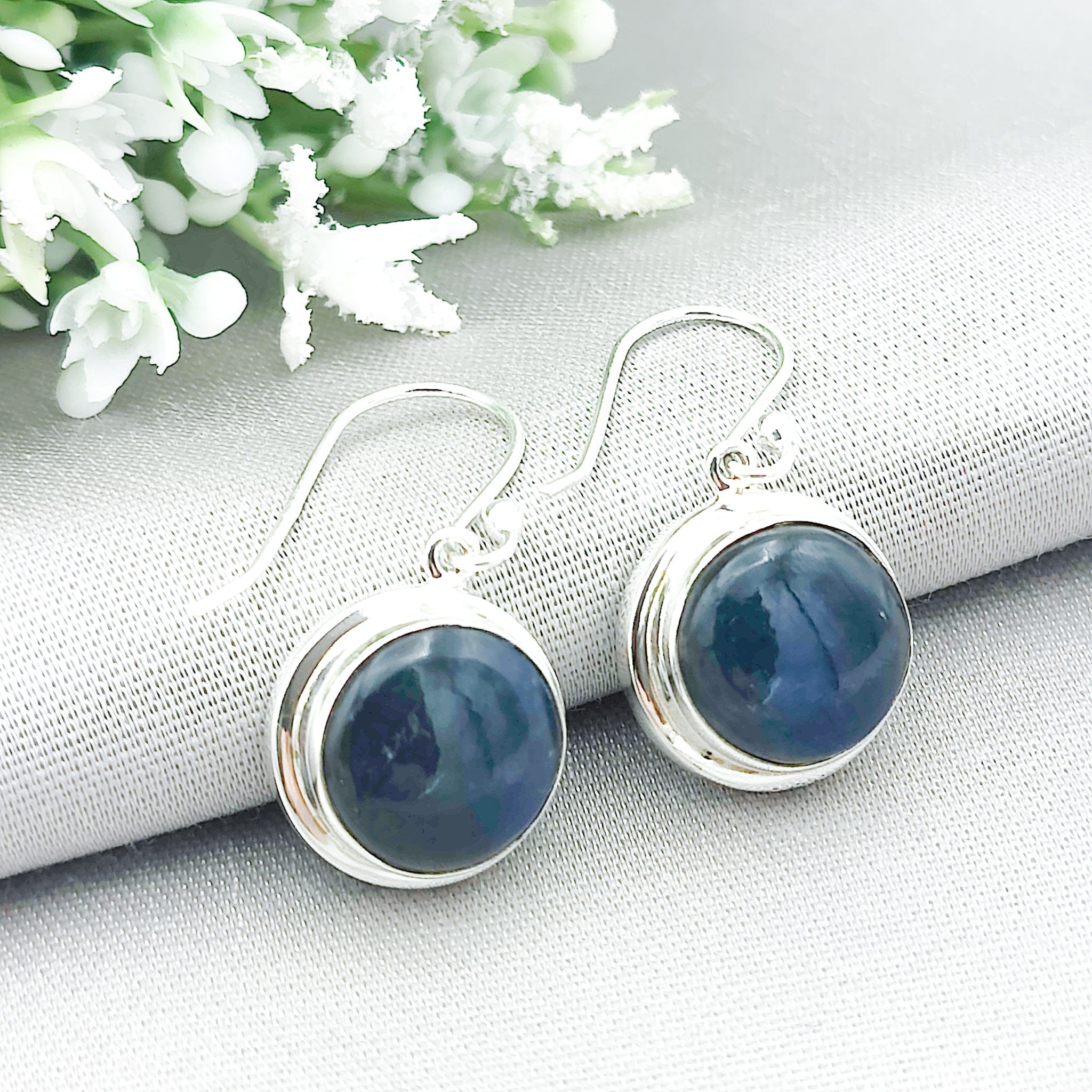 Hepburn and Hughes Labradorite Earrings | Blue Oval or Round Gemstones | Sterling Silver