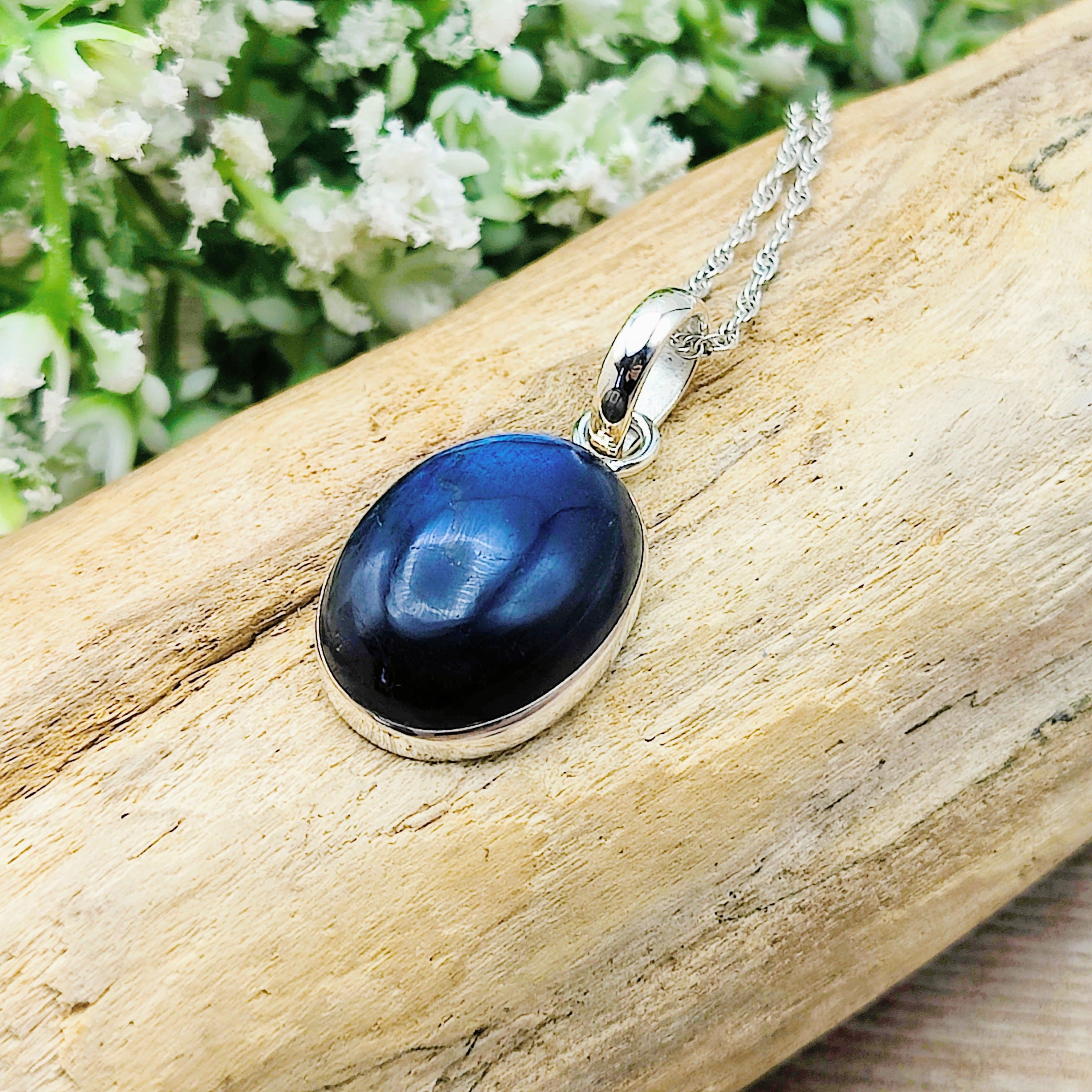 Hepburn and Hughes Labradorite Pendant | 20m Oval | Blue Gemstone | Sterling Silver
