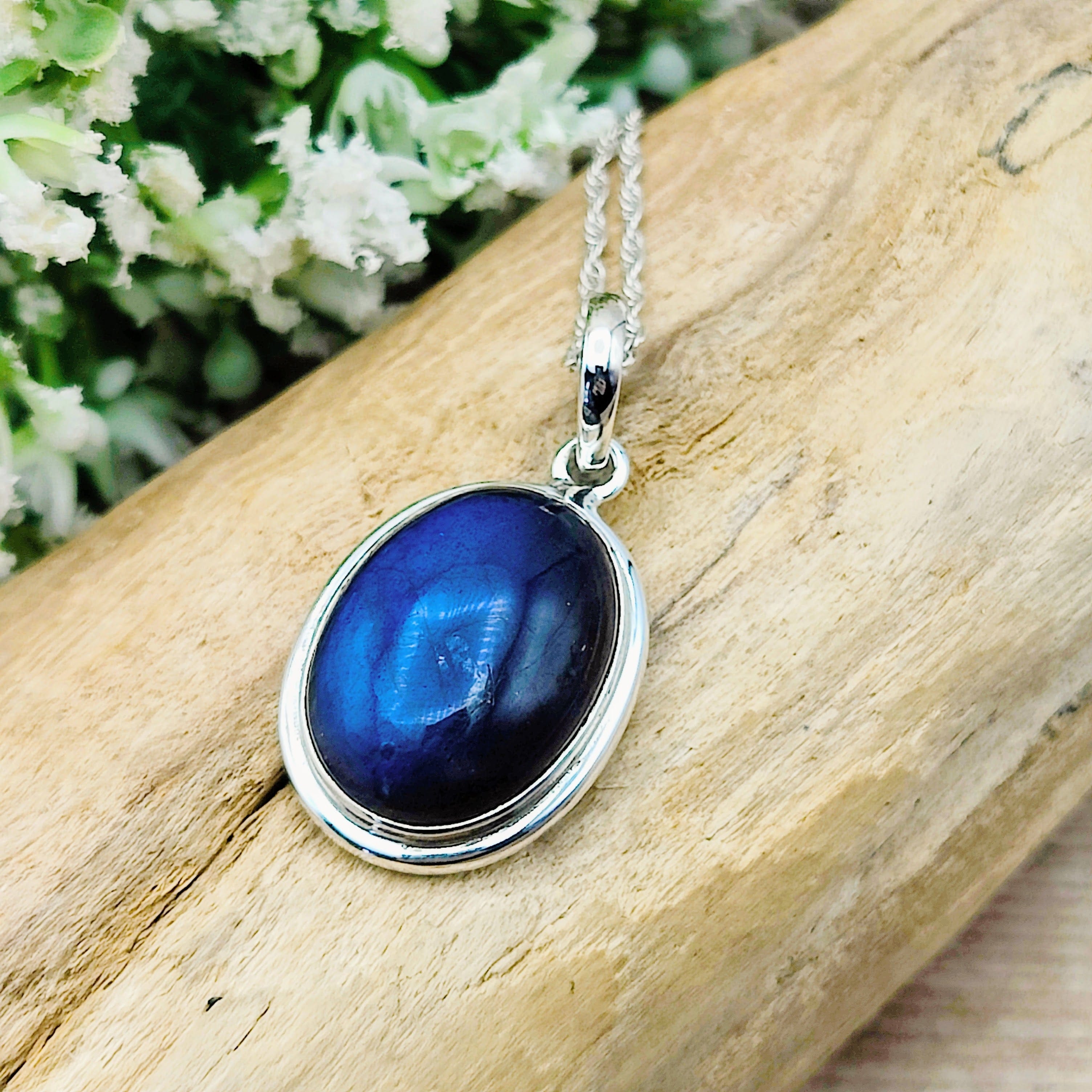 Hepburn and Hughes Labradorite Pendant | 20m Oval | Blue Gemstone | Sterling Silver