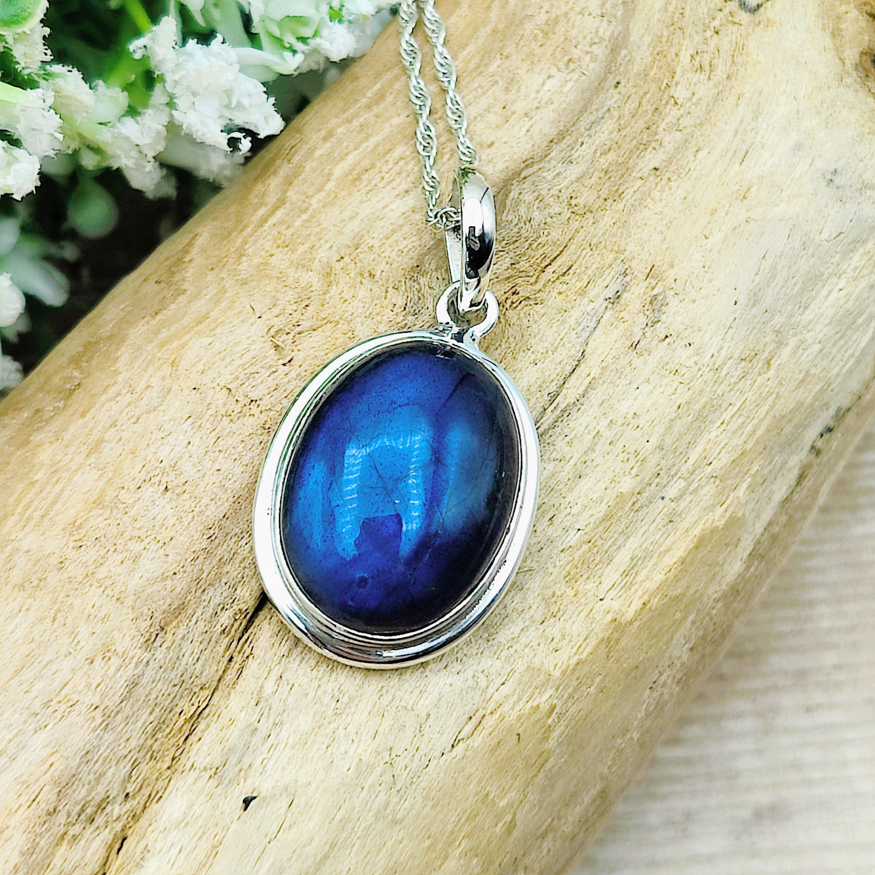 Hepburn and Hughes Labradorite Pendant | 20m Oval | Blue Gemstone | Sterling Silver
