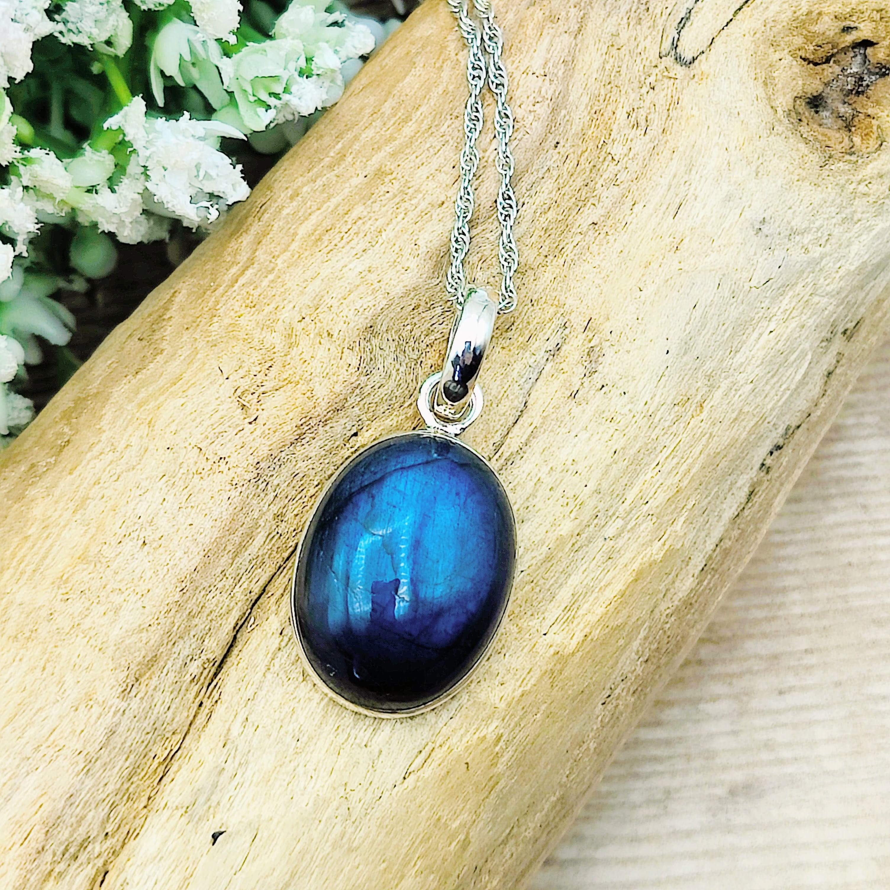 Hepburn and Hughes Labradorite Pendant | 20m Oval | Blue Gemstone | Sterling Silver