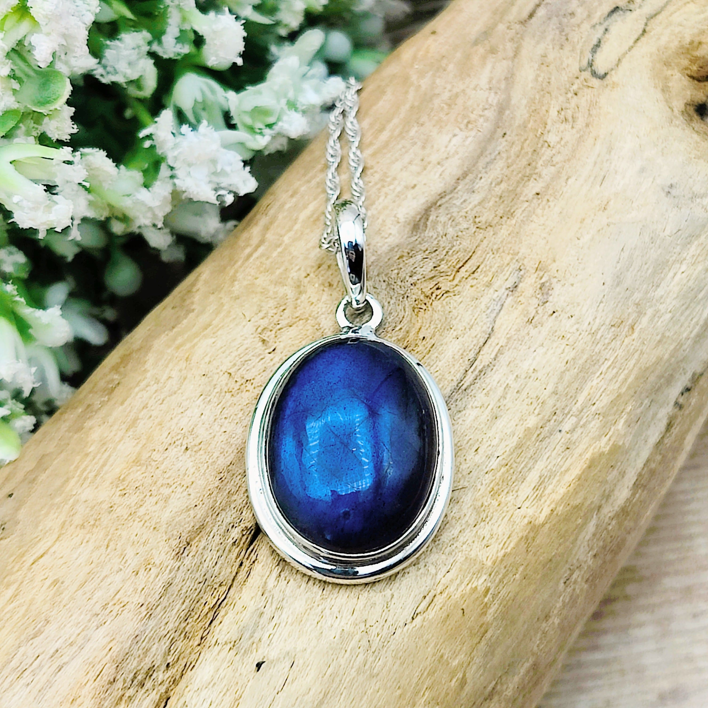 Hepburn and Hughes Labradorite Pendant | 20mm Oval | Blue Gemstone | Sterling Silver