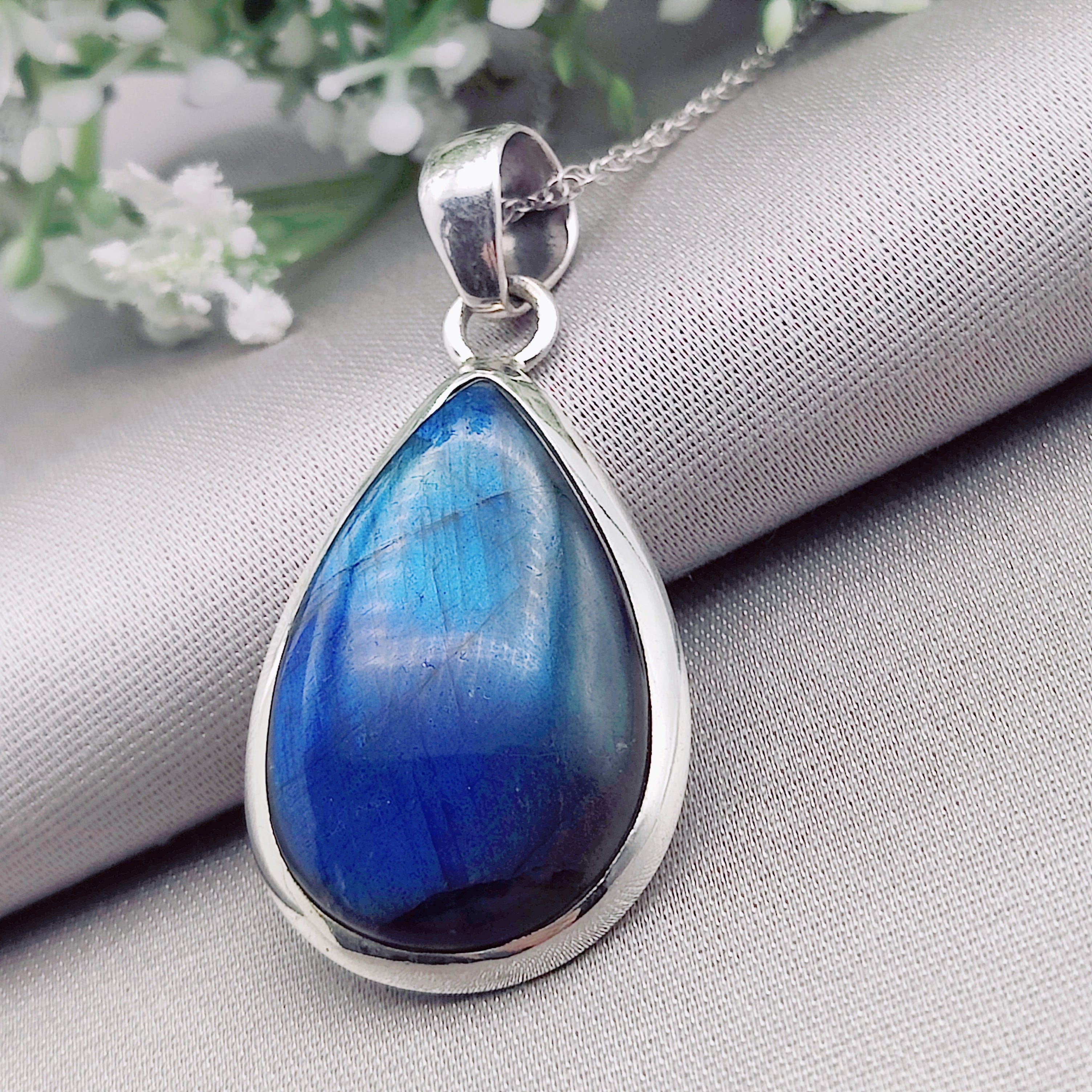 Hepburn and Hughes Labradorite Pendant | Large Teardrop | Sterling Silver