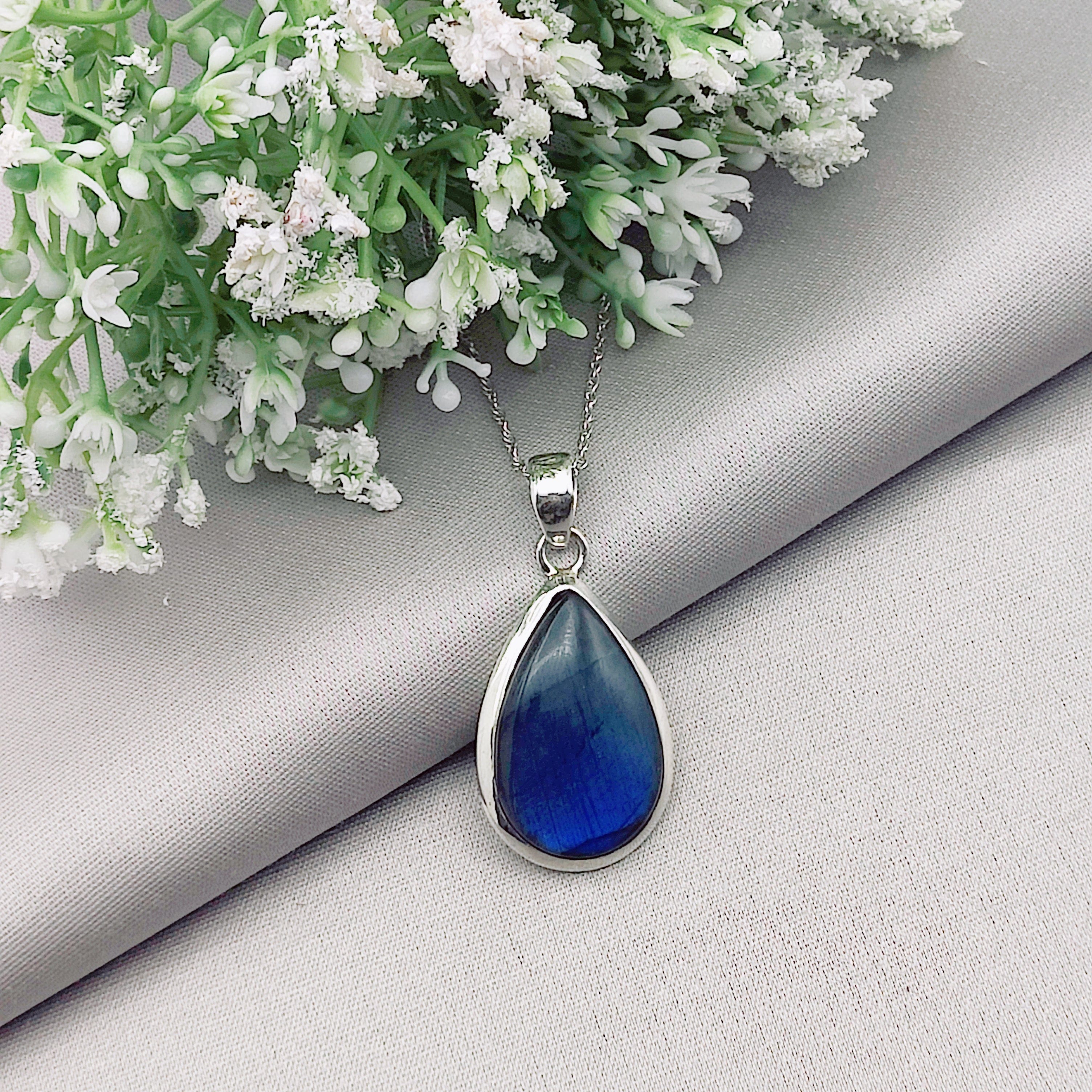 Hepburn and Hughes Labradorite Pendant | Large Teardrop | Sterling Silver
