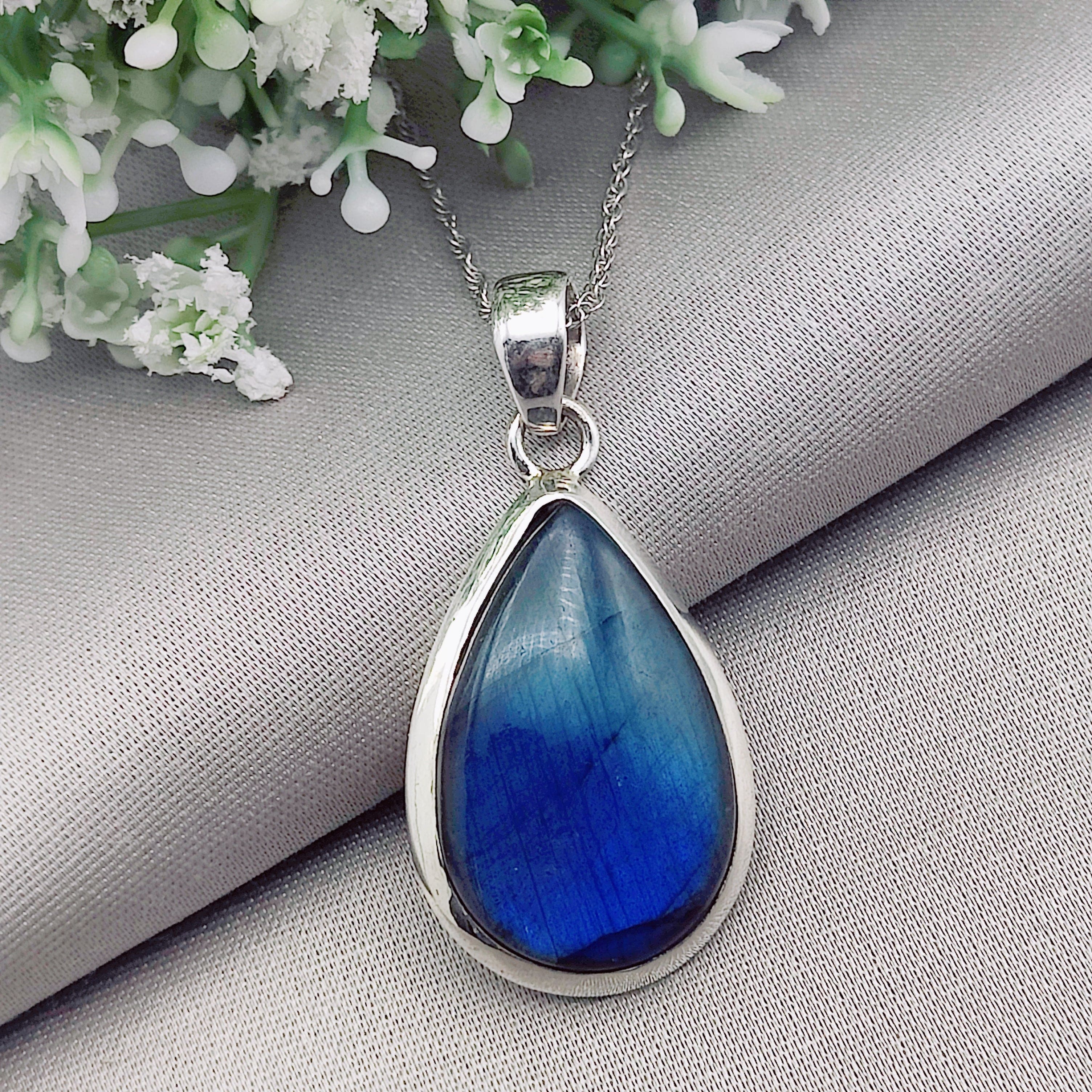 Hepburn and Hughes Labradorite Pendant | Large Teardrop | Sterling Silver