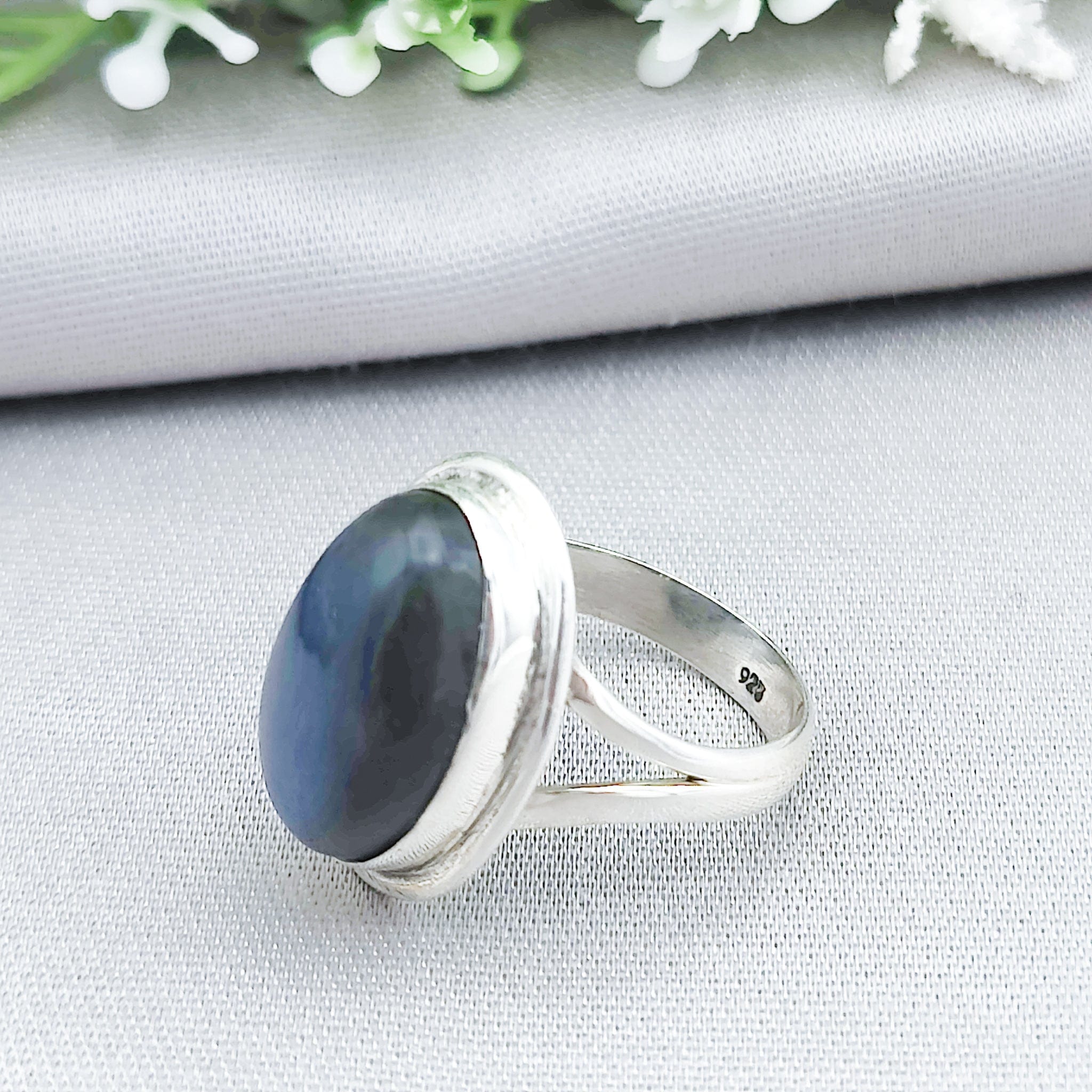 Hepburn and Hughes Labradorite Ring | Large Oval Blue Gemstone | Sterling Silver