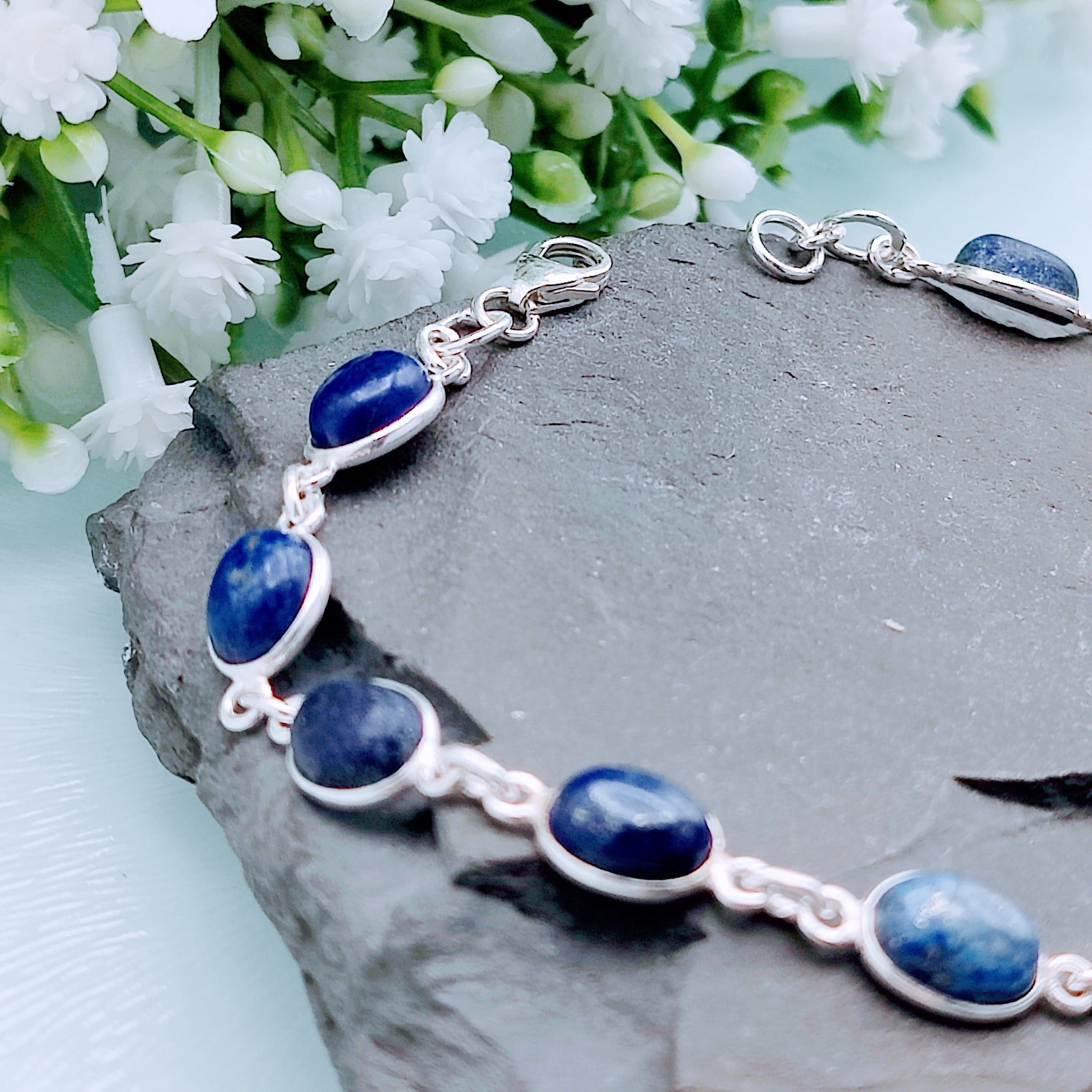 Hepburn and Hughes Lapis Lazuli Bracelet | 12 x Ovals | September birthstone | Sterling Silver